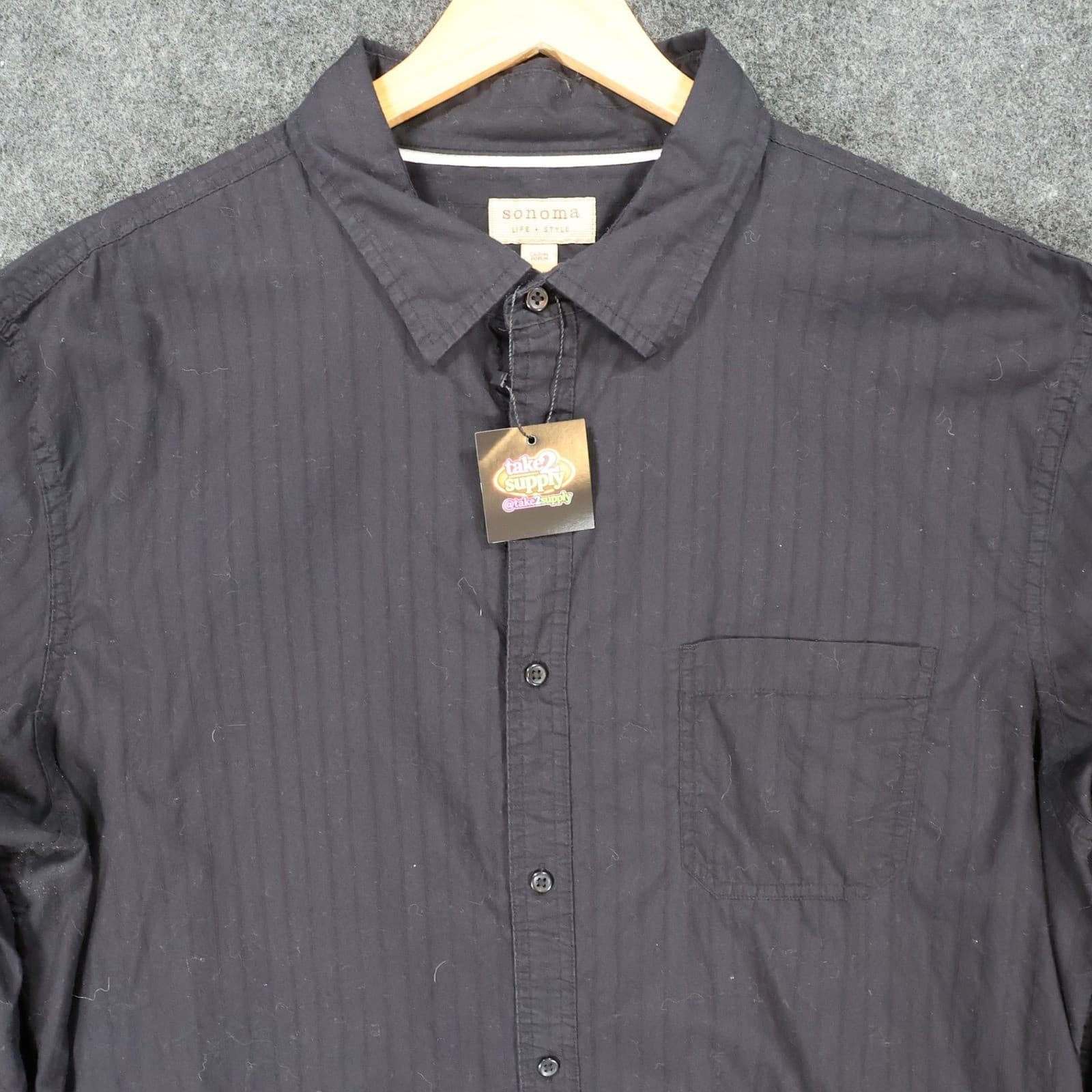 Sonoma Button Down Shirt Mens XL Black Excellent Casual Poplin Striped - Thumbnail 9