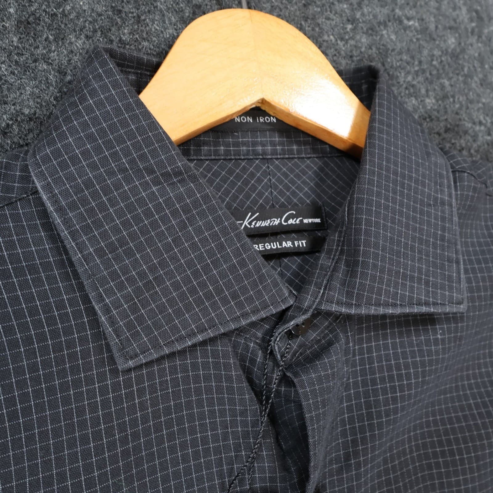 Kenneth Cole Dress Shirt Mens 15.5 34/35 Charcoal Excellent Non-Iron Regular Fit - Thumbnail 10