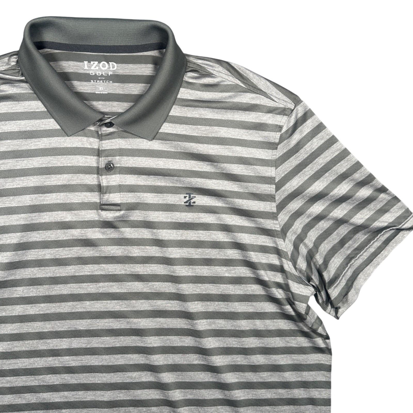 IZOD Golf Polo Shirt Mens XL Grey Excellent Striped Short Sleeve Stretch - Thumbnail 3