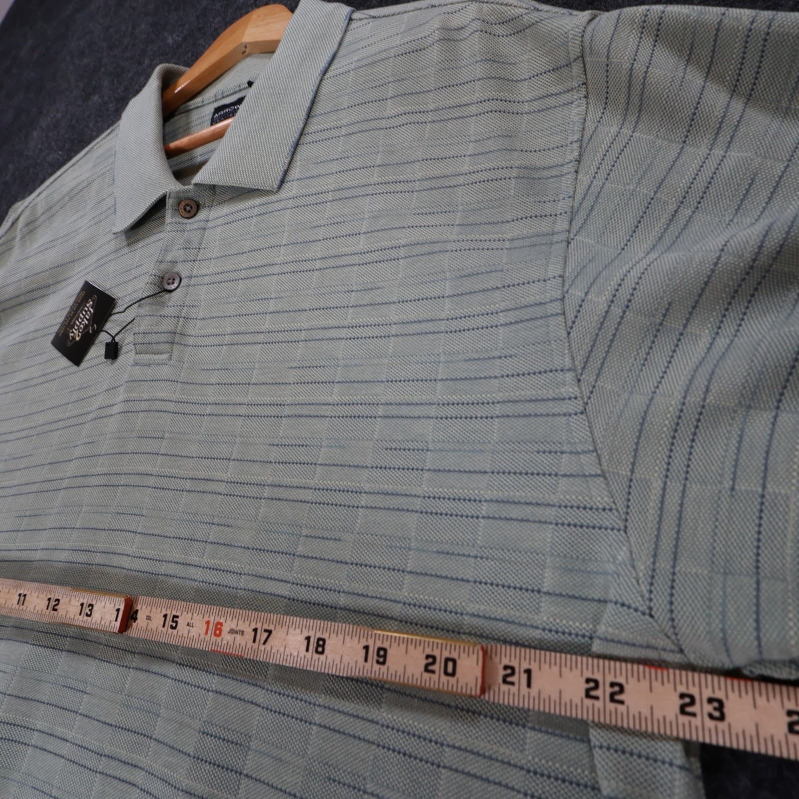 Arrow Polo Shirt Mens XXL Green Excellent Striped Short Sleeve Cotton Blend - Thumbnail 3