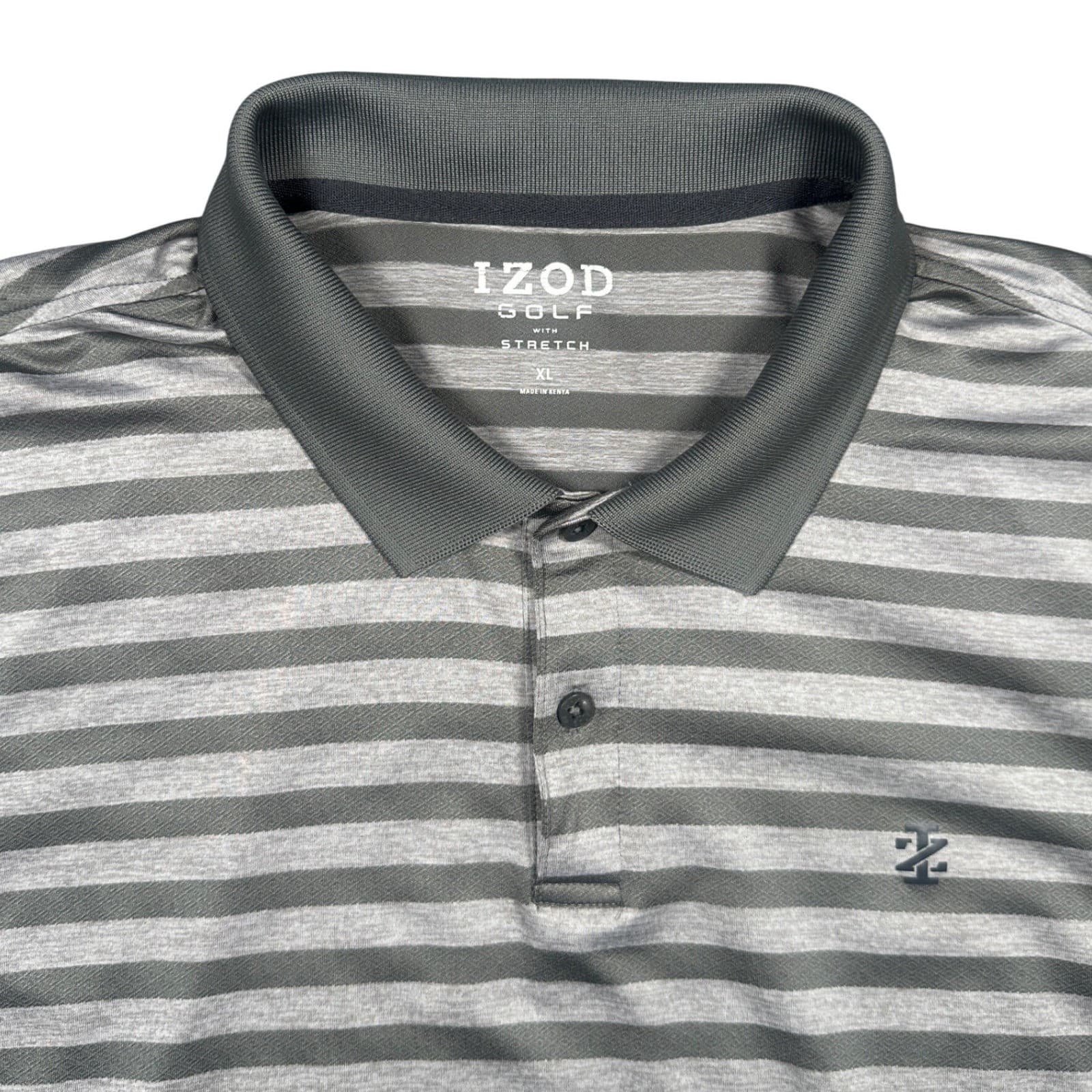 IZOD Golf Polo Shirt Mens XL Grey Excellent Striped Short Sleeve Stretch - Thumbnail 5