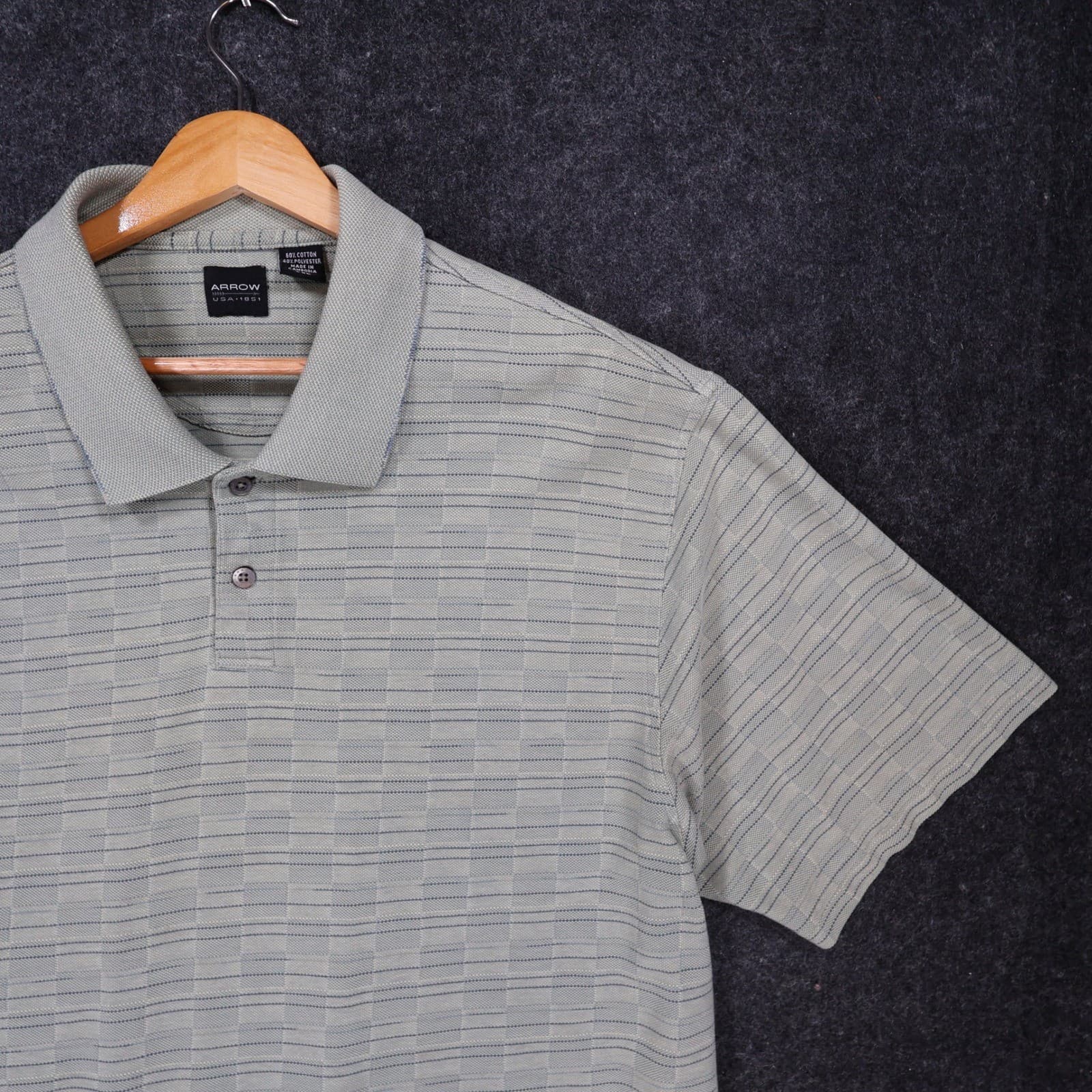 Arrow Polo Shirt Mens XXL Green Excellent Striped Short Sleeve Cotton Blend - Thumbnail 8