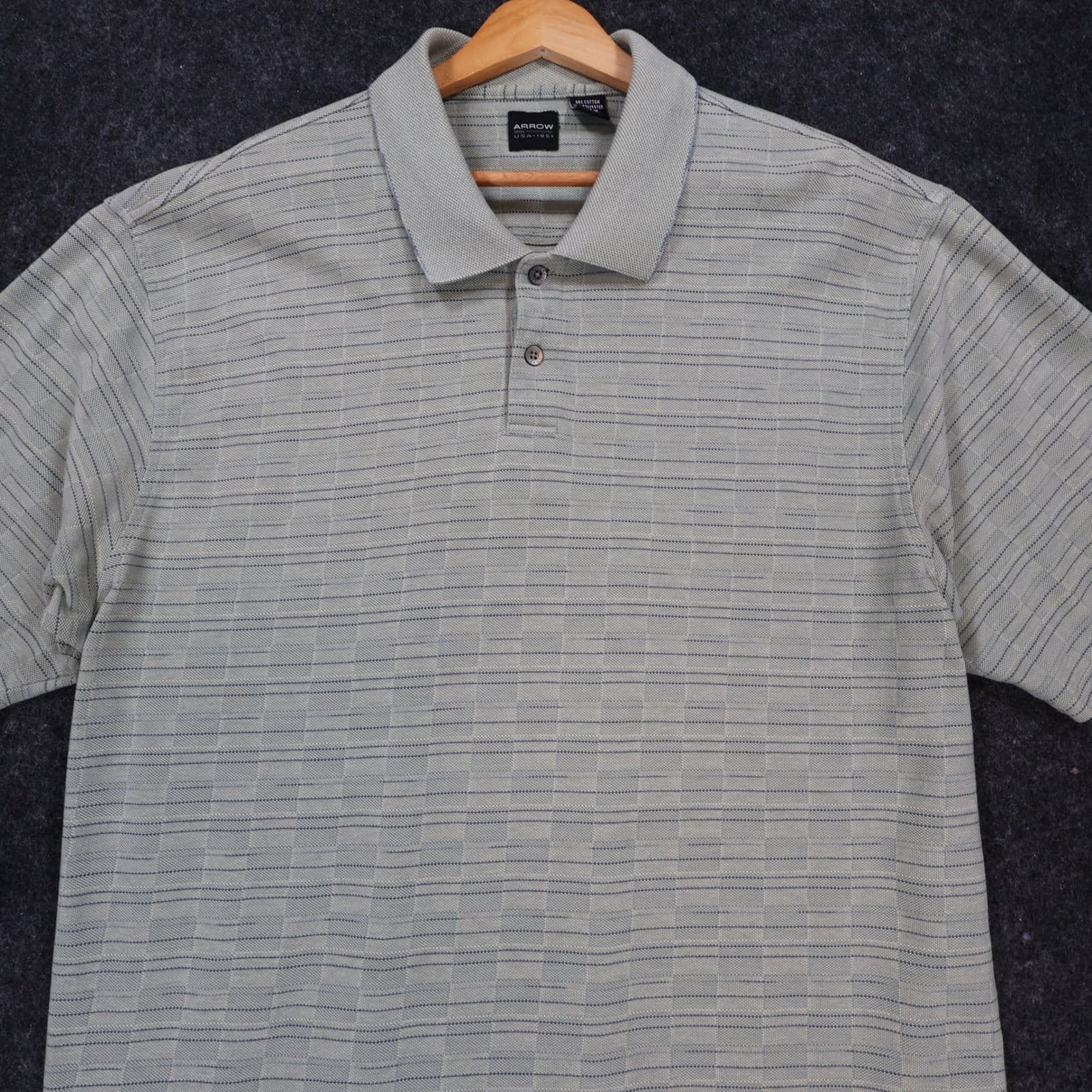 Arrow Polo Shirt Mens XXL Green Excellent Striped Short Sleeve Cotton Blend - Thumbnail 9