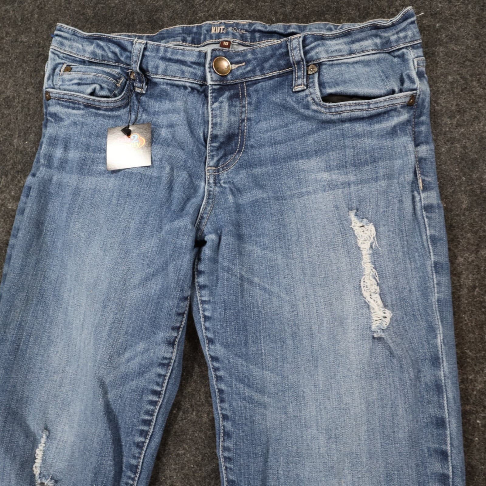 Kut from the Kloth Jeans Womens 10 Blue Excellent Distressed Straight Leg - Thumbnail 10