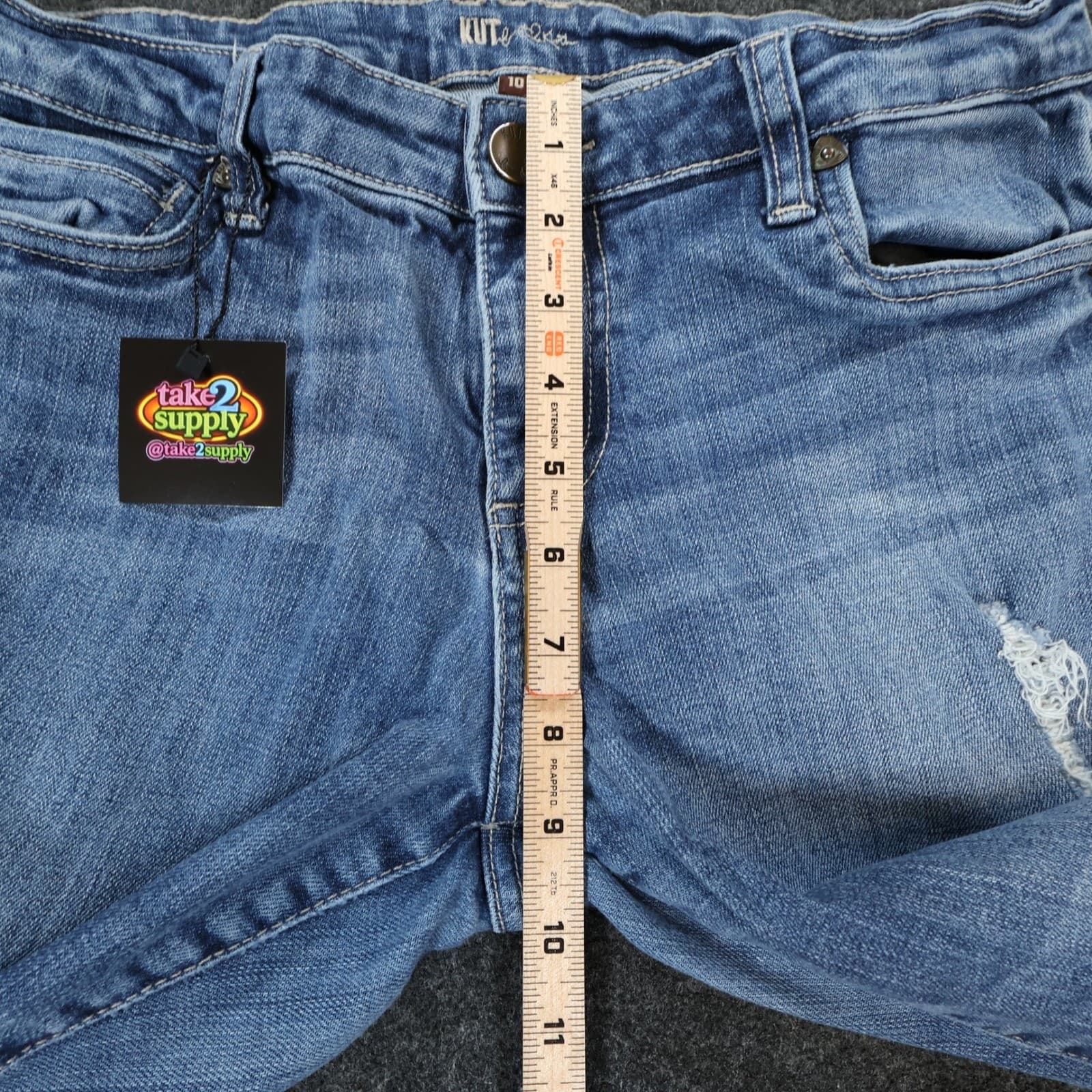 Kut from the Kloth Jeans Womens 10 Blue Excellent Distressed Straight Leg - Thumbnail 5