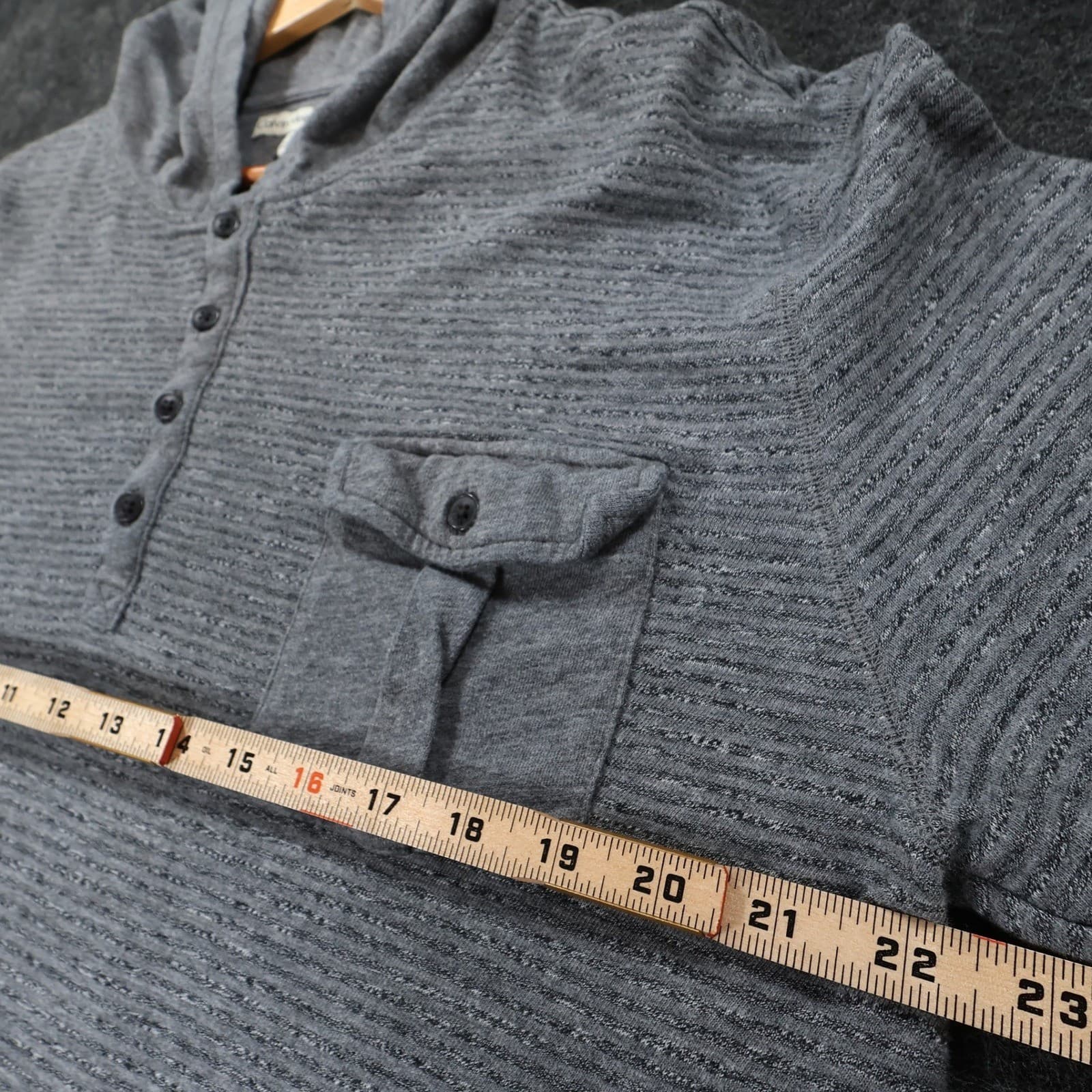 Calvin Klein Jeans Hoodie Mens XL Gray Excellent Henley Pocket Striped - Thumbnail 3