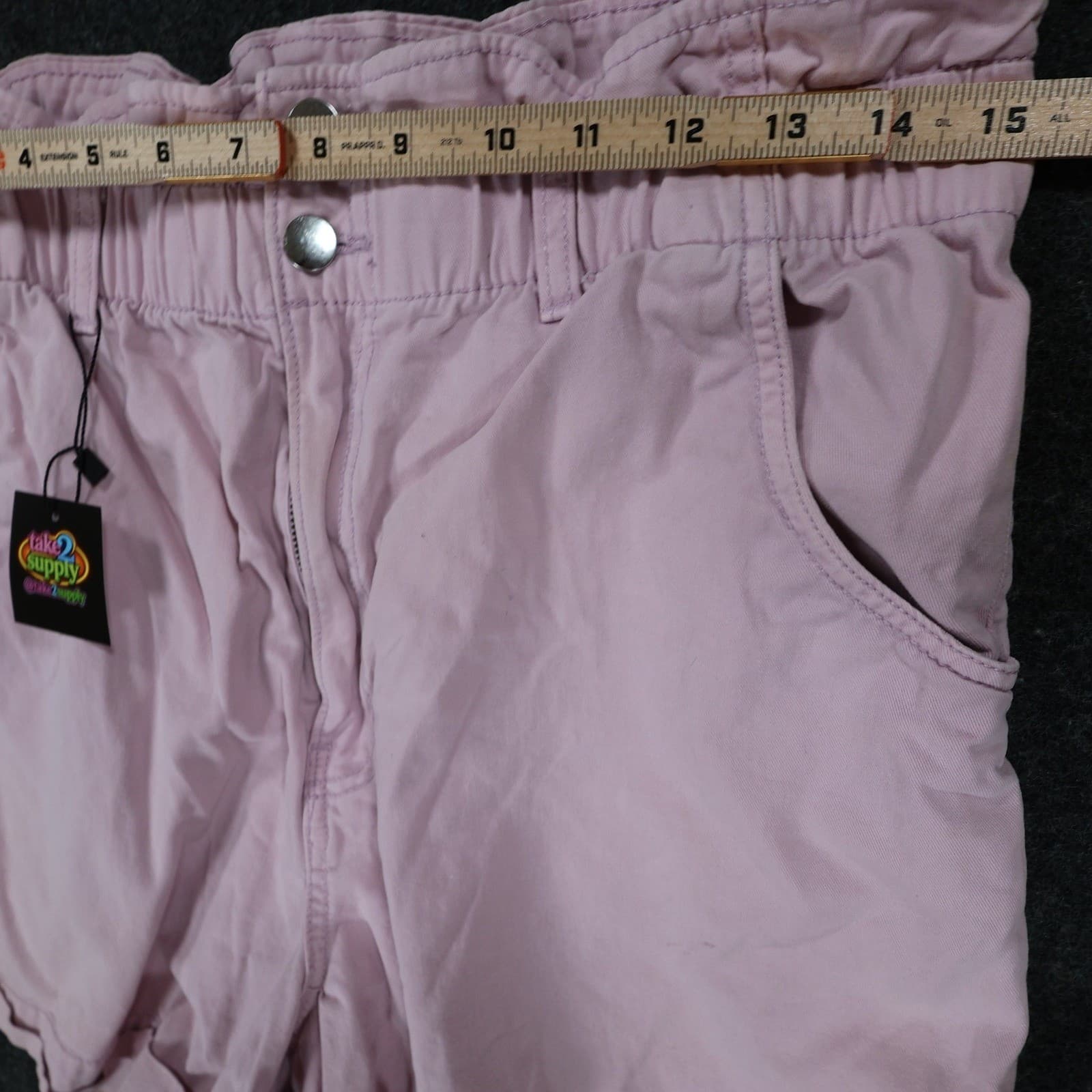 H&M Shorts Womens 12 Pink Excellent Paperbag Waist Cotton Cuffed Casual - Thumbnail 6