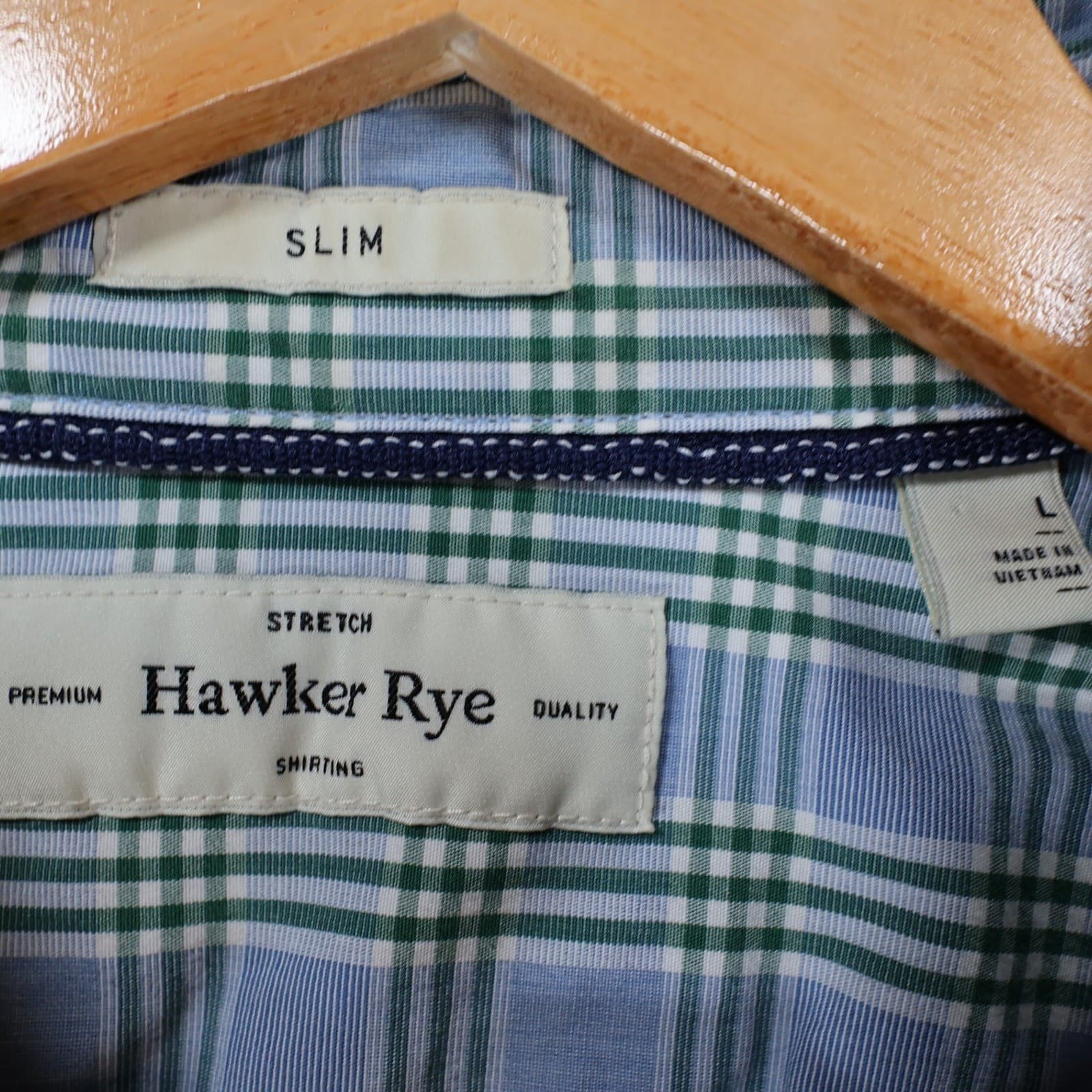 Hawker Rye Button Down Mens L Blue Excellent Plaid Stretch Slim Fit Shirt - Thumbnail 7