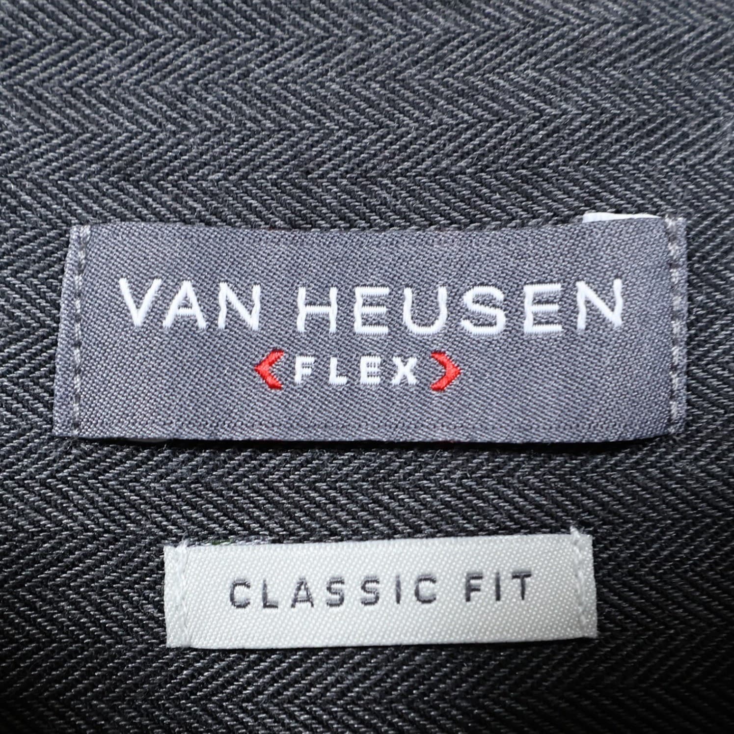 Van Heusen Button Up Mens XXL Gray Excellent Herringbone Long Sleeve Flex Shirt - Thumbnail 7