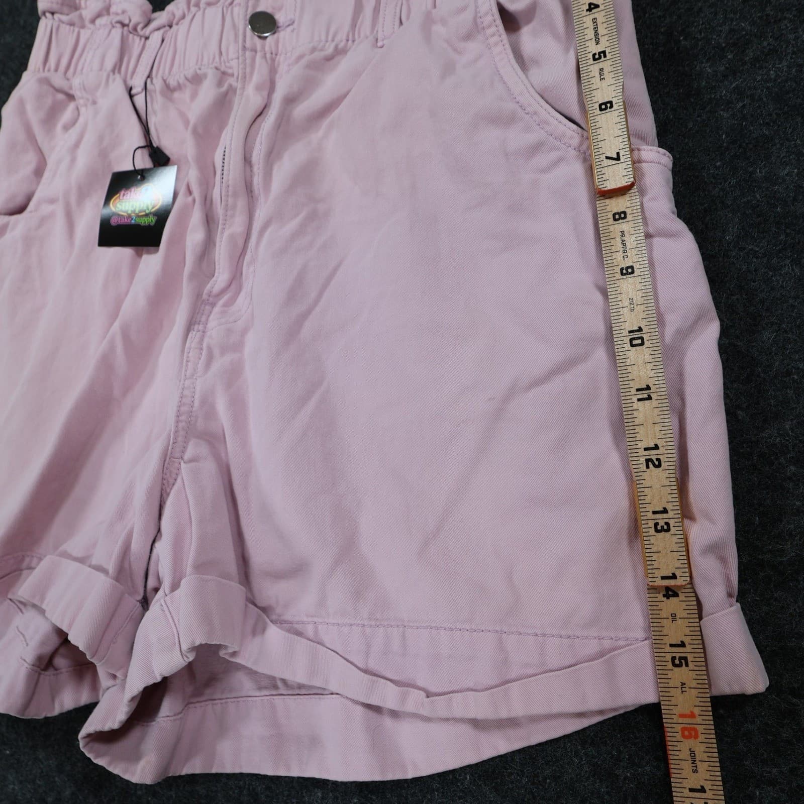 H&M Shorts Womens 12 Pink Excellent Paperbag Waist Cotton Cuffed Casual - Thumbnail 3