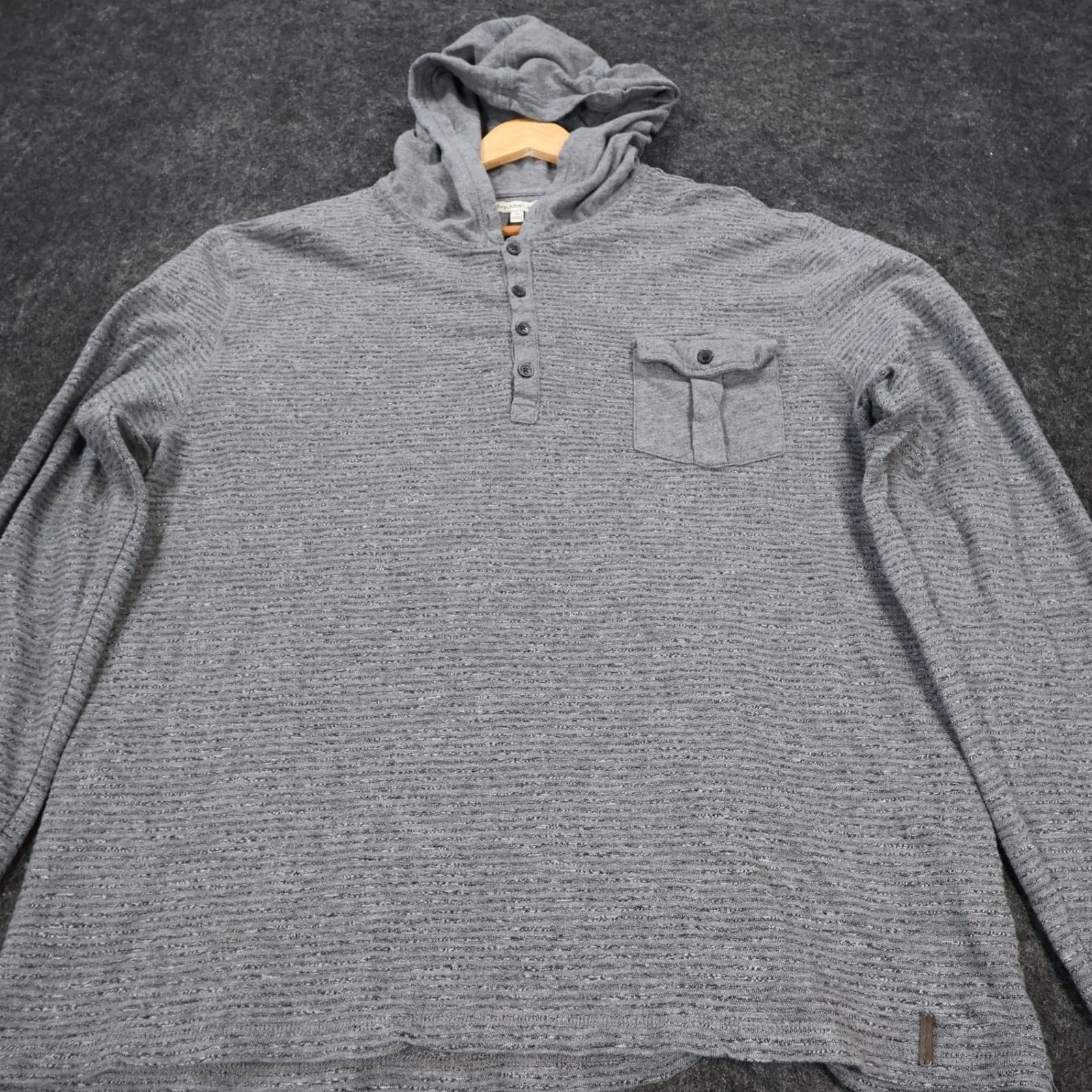 Calvin Klein Jeans Hoodie Mens XL Gray Excellent Henley Pocket Striped - Thumbnail 9