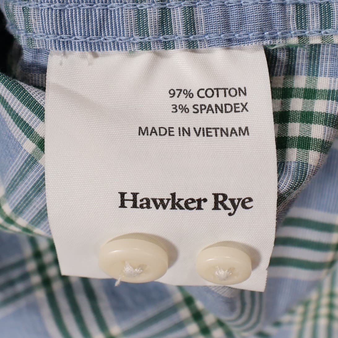Hawker Rye Button Down Mens L Blue Excellent Plaid Stretch Slim Fit Shirt - Thumbnail 8