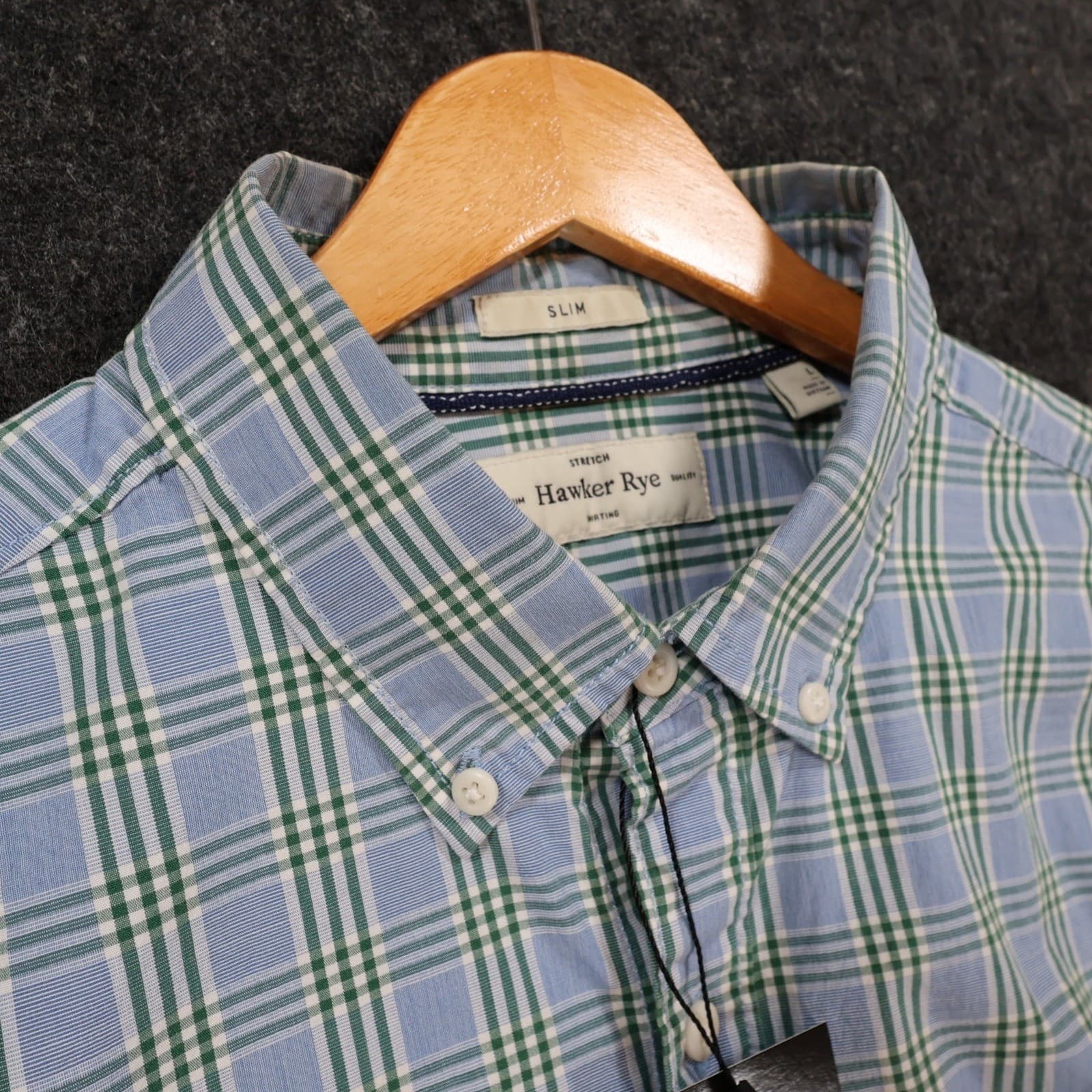 Hawker Rye Button Down Mens L Blue Excellent Plaid Stretch Slim Fit Shirt - Thumbnail 9