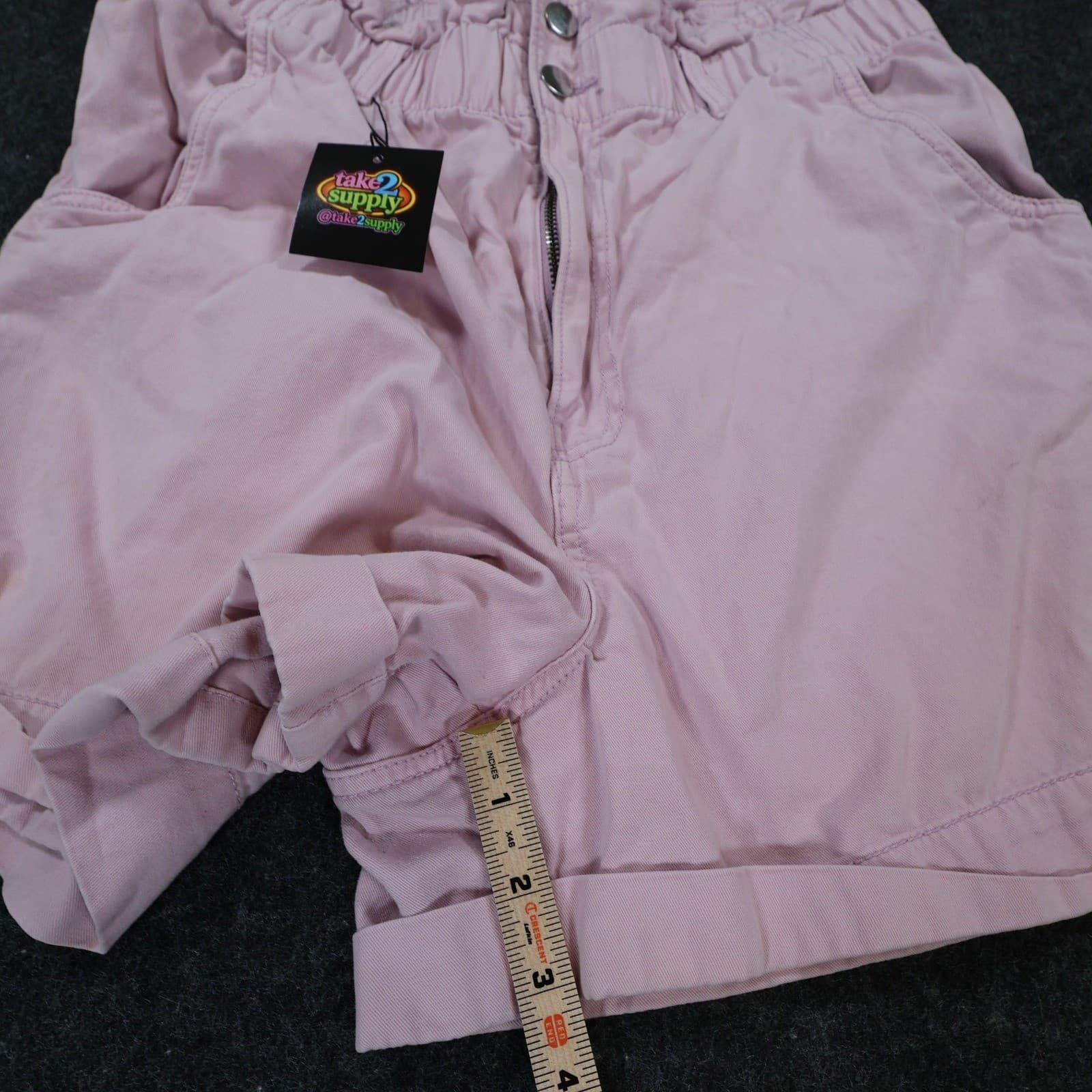 H&M Shorts Womens 12 Pink Excellent Paperbag Waist Cotton Cuffed Casual - Thumbnail 4
