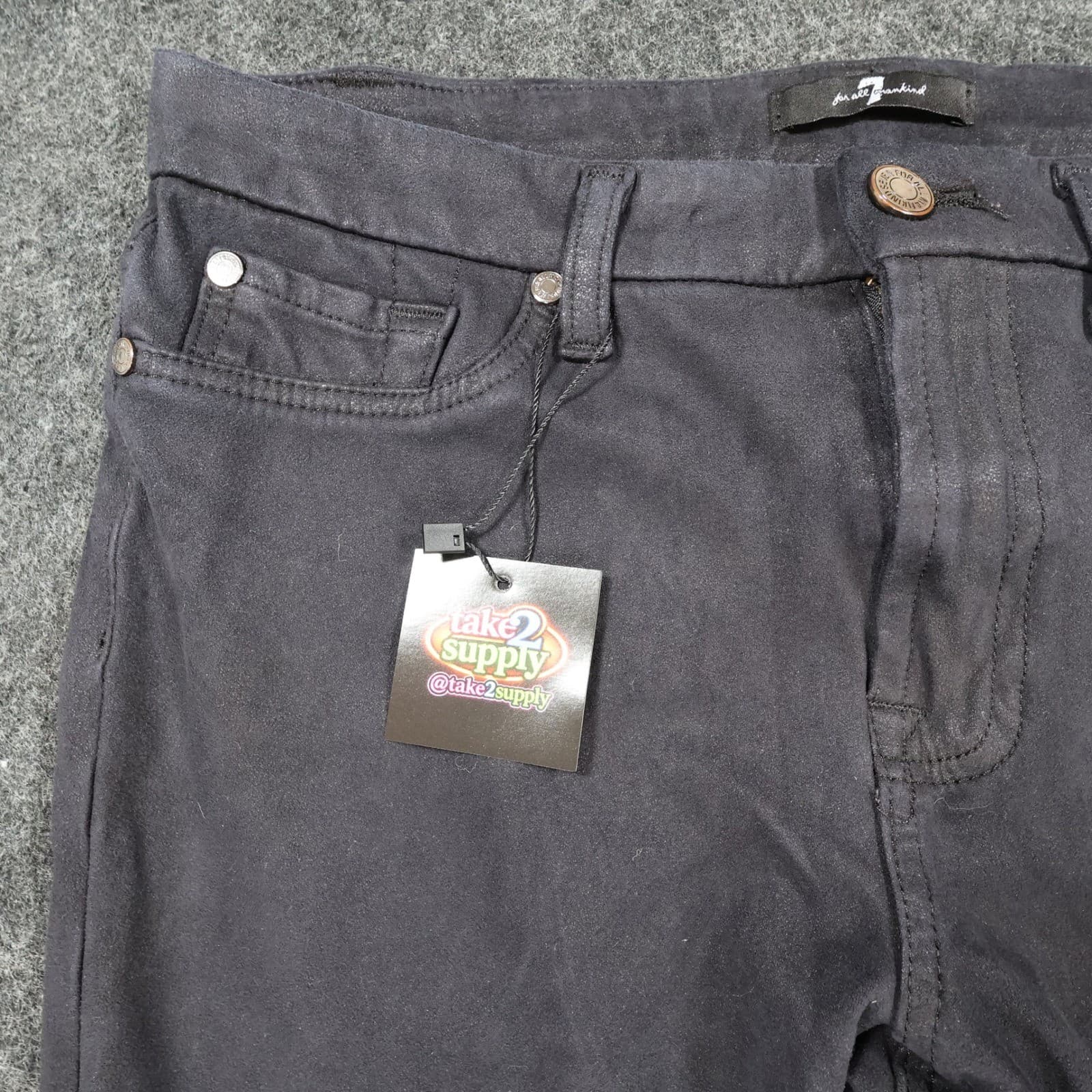 7 For All Mankind Faux Suede Pants Womens 30 Black Excellent Coated Skinny Fit - Thumbnail 9