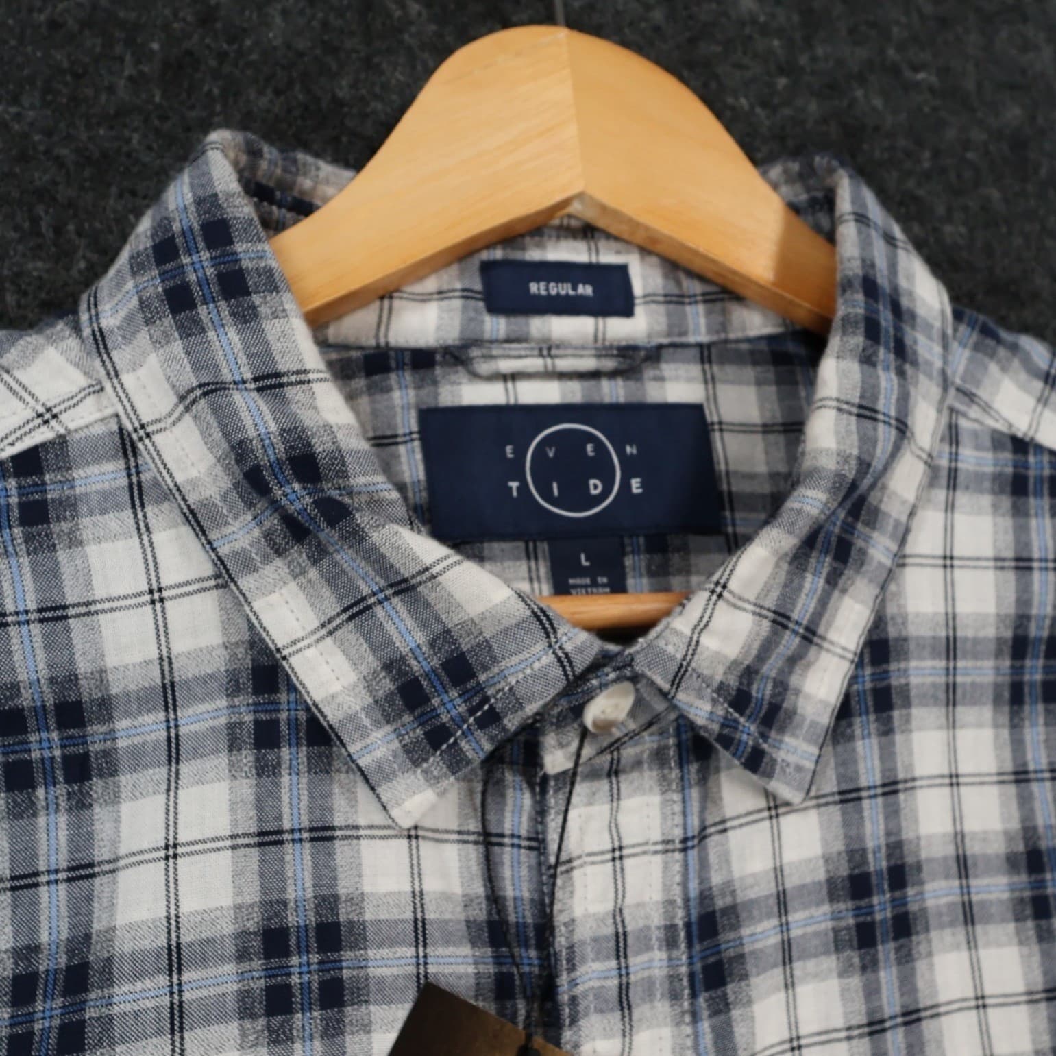 Even Tide Button Up Mens L Blue Excellent Plaid Flannel Regular Fit - Thumbnail 9