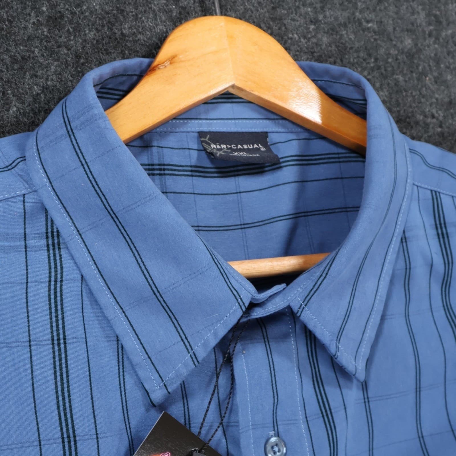 R&R Casual Button Down Mens XXL Blue Excellent Plaid Pattern - Thumbnail 9