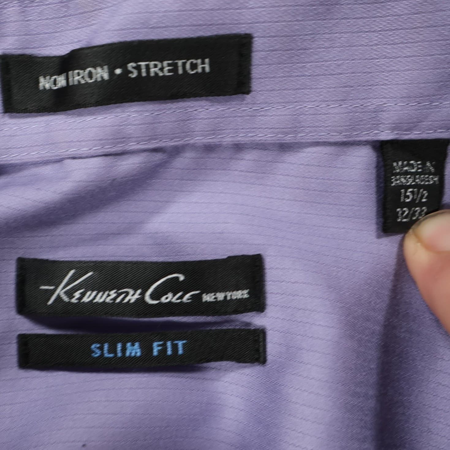 Kenneth Cole Dress Shirt Mens 15.5 32/33 Purple Excellent Slim Fit Non Iron - Thumbnail 7