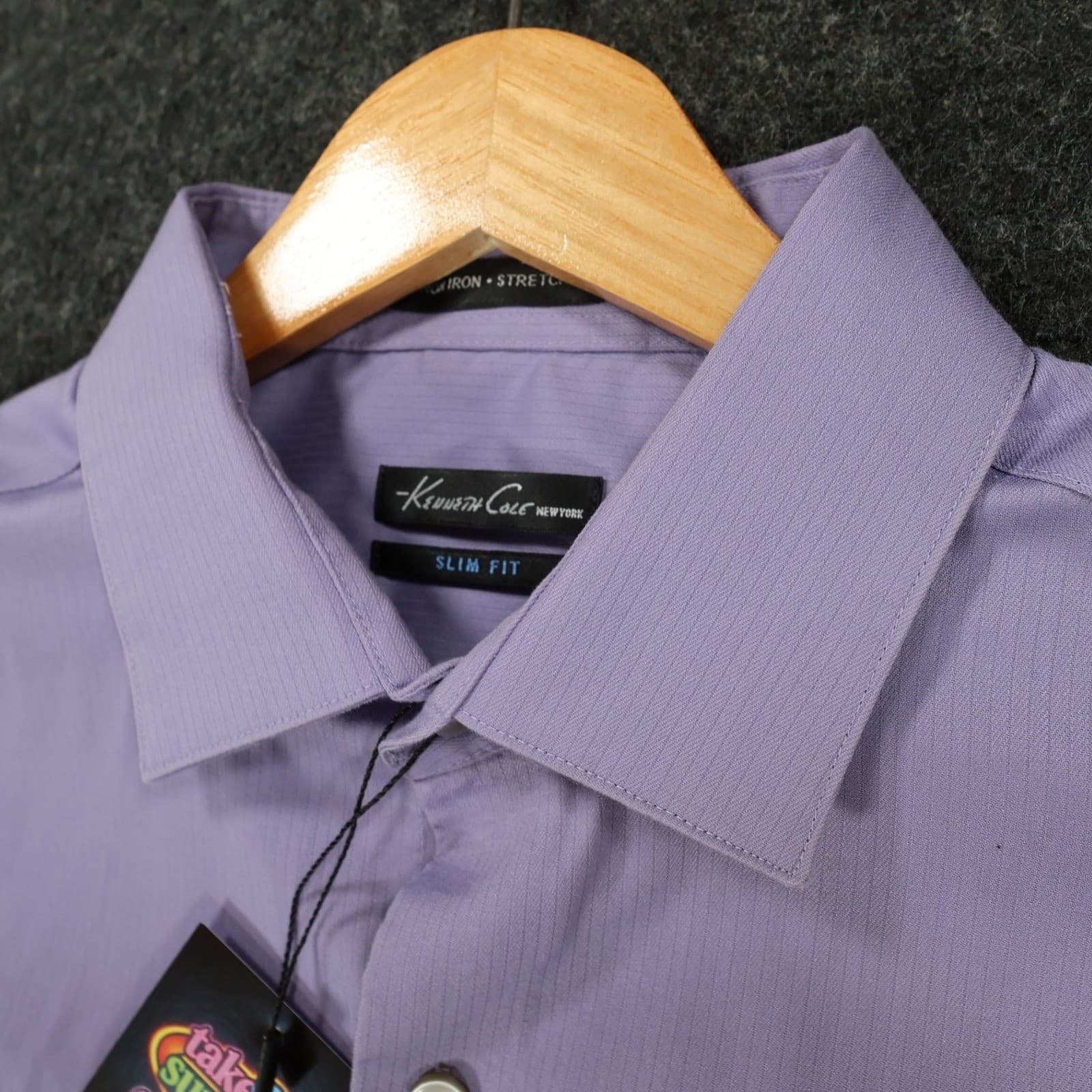 Kenneth Cole Dress Shirt Mens 15.5 32/33 Purple Excellent Slim Fit Non Iron - Thumbnail 9
