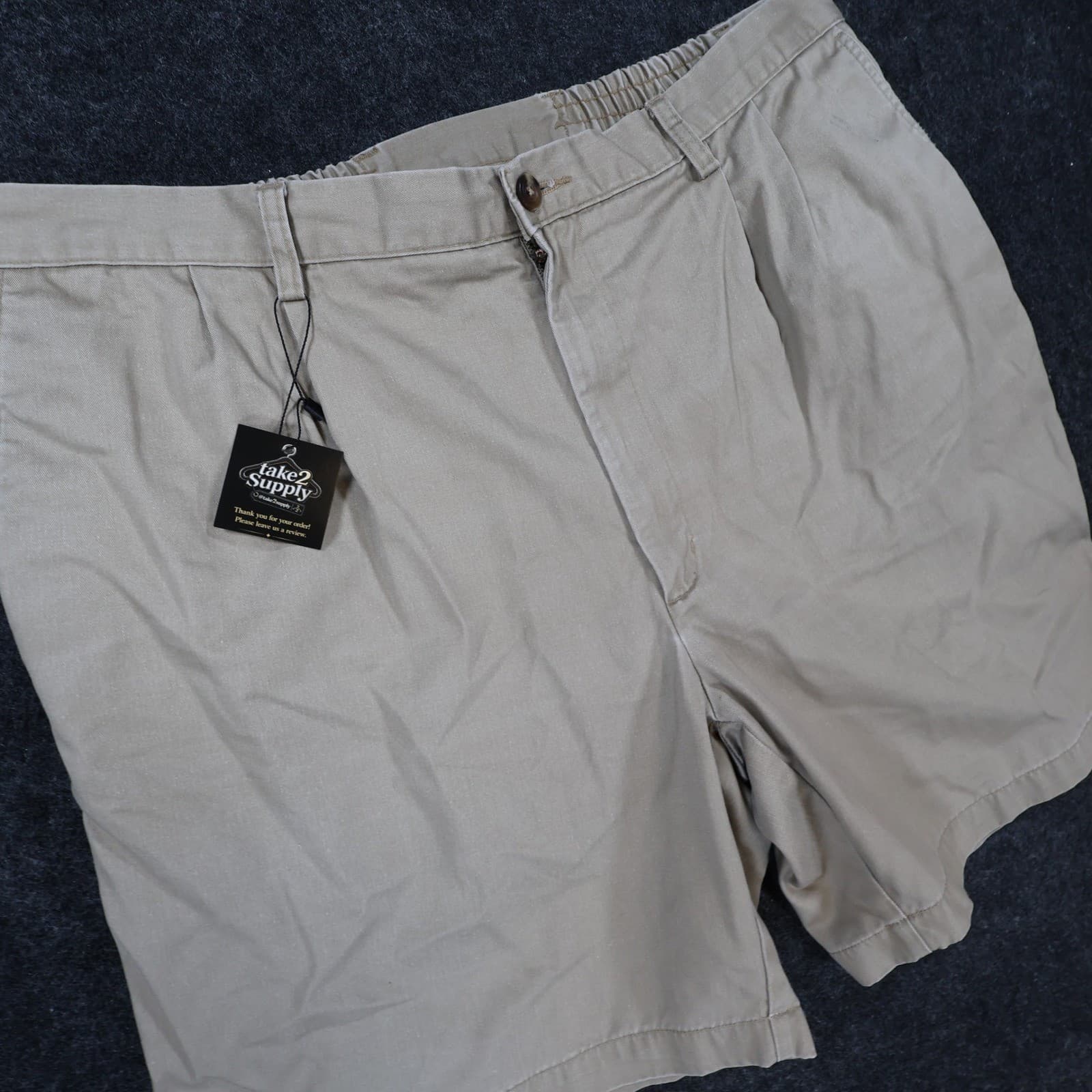 Roundtree & Yorke Shorts Mens 42 Tan Excellent Pleated Cotton Chino - Thumbnail 9