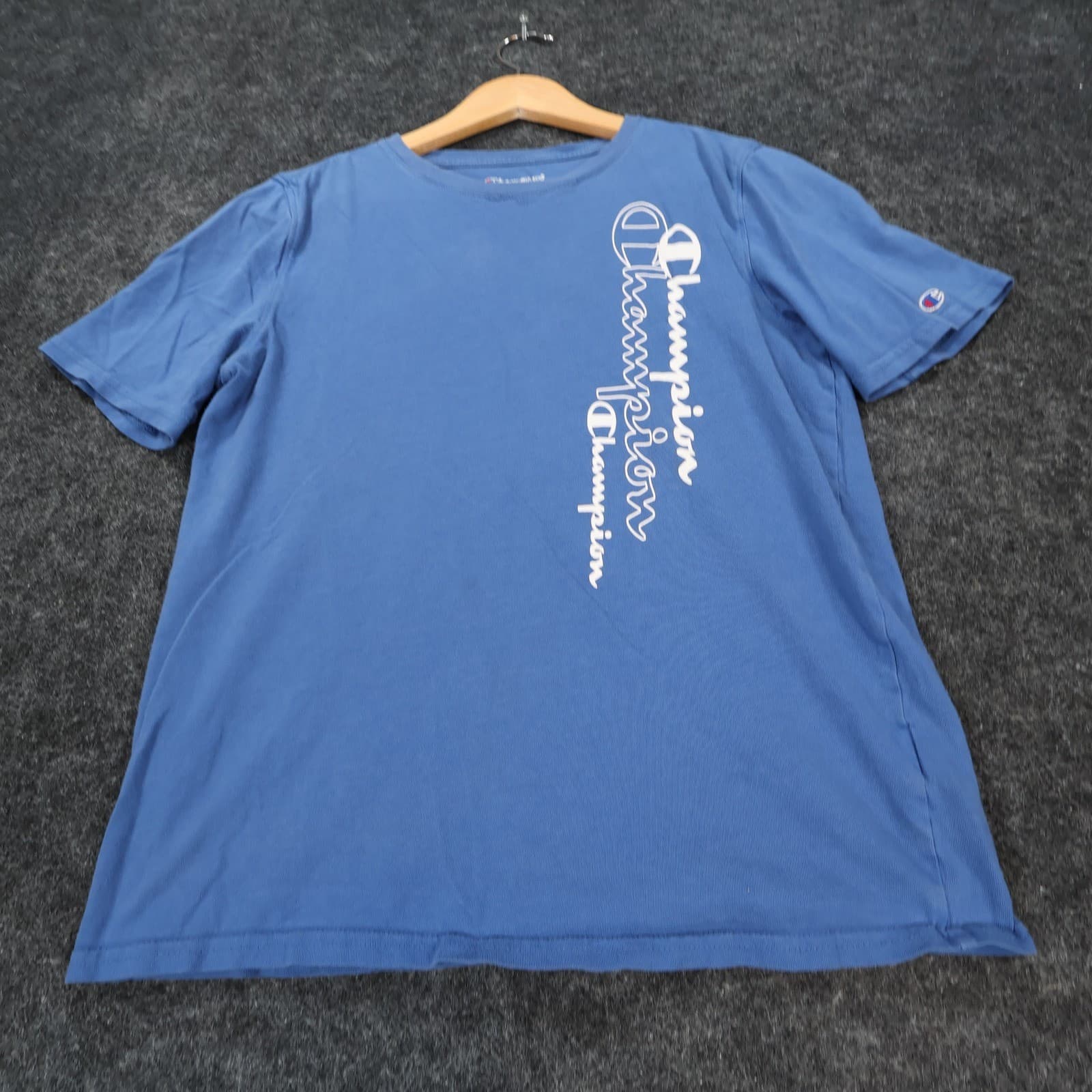 Champion T Shirt Boys Large 14/16 Blue Excellent Vertical Graphic Logo - Thumbnail 10