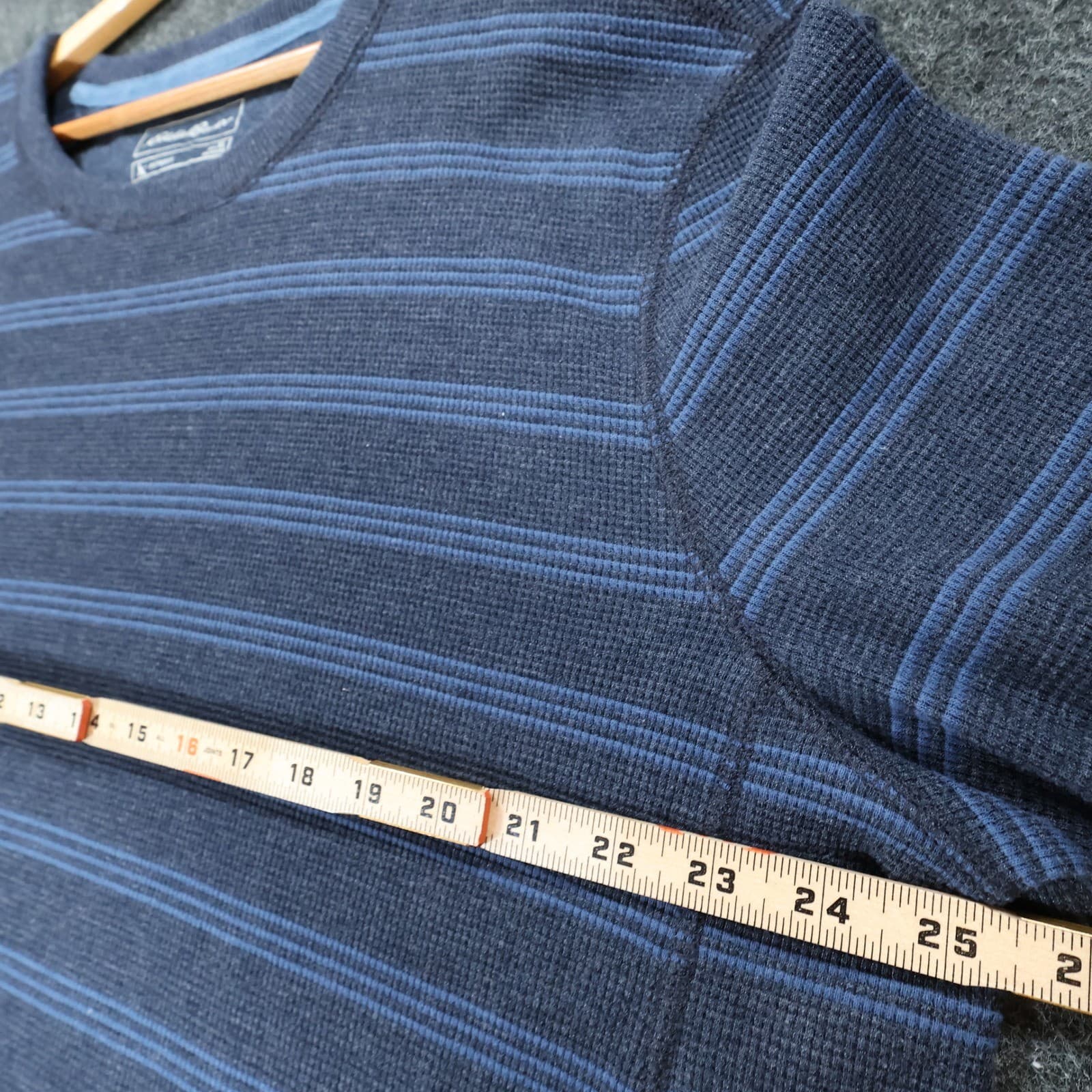 Eddie Bauer Outdoor Shirt Mens XL Blue Excellent Striped Waffle Knit Thermal LS - Thumbnail 3