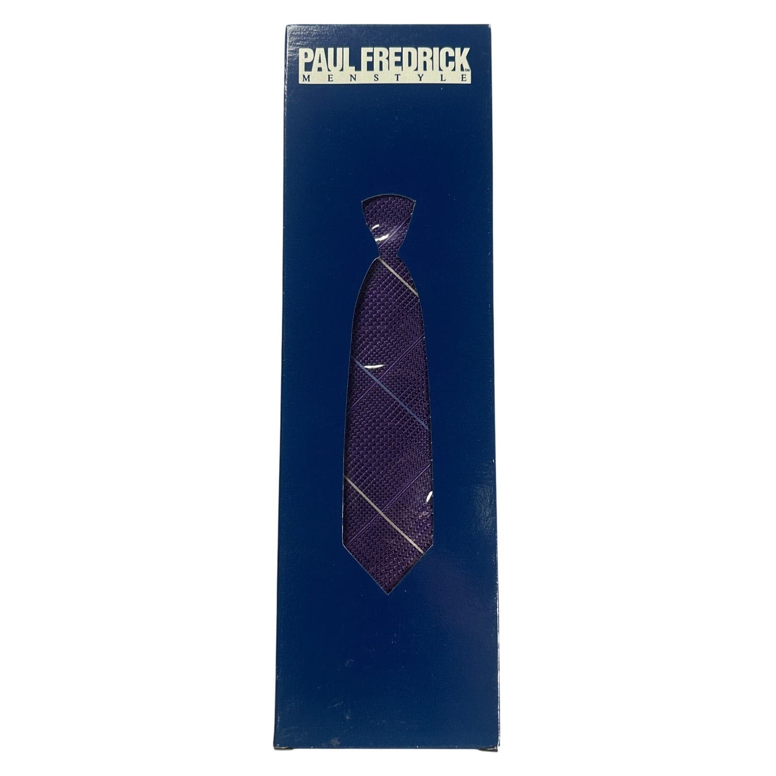 Paul Fredrick Mens Purple Grid Pattern Silk Tie Hand Made NWT - Thumbnail 6