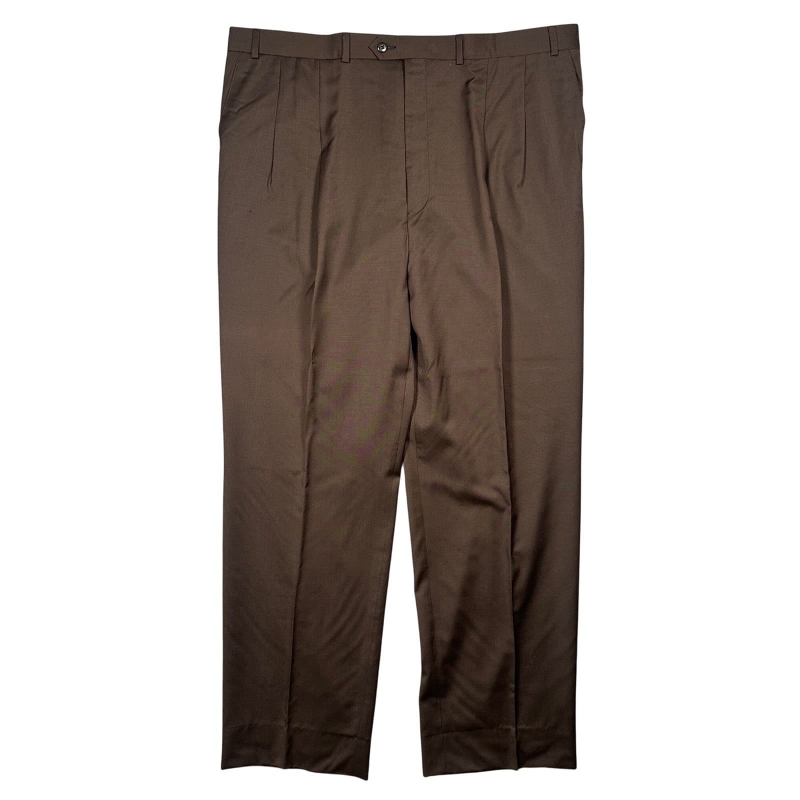 Carlo Mandrone Dress Pants Mens 44L Brown Super 110s Wool Pleated - Thumbnail 4