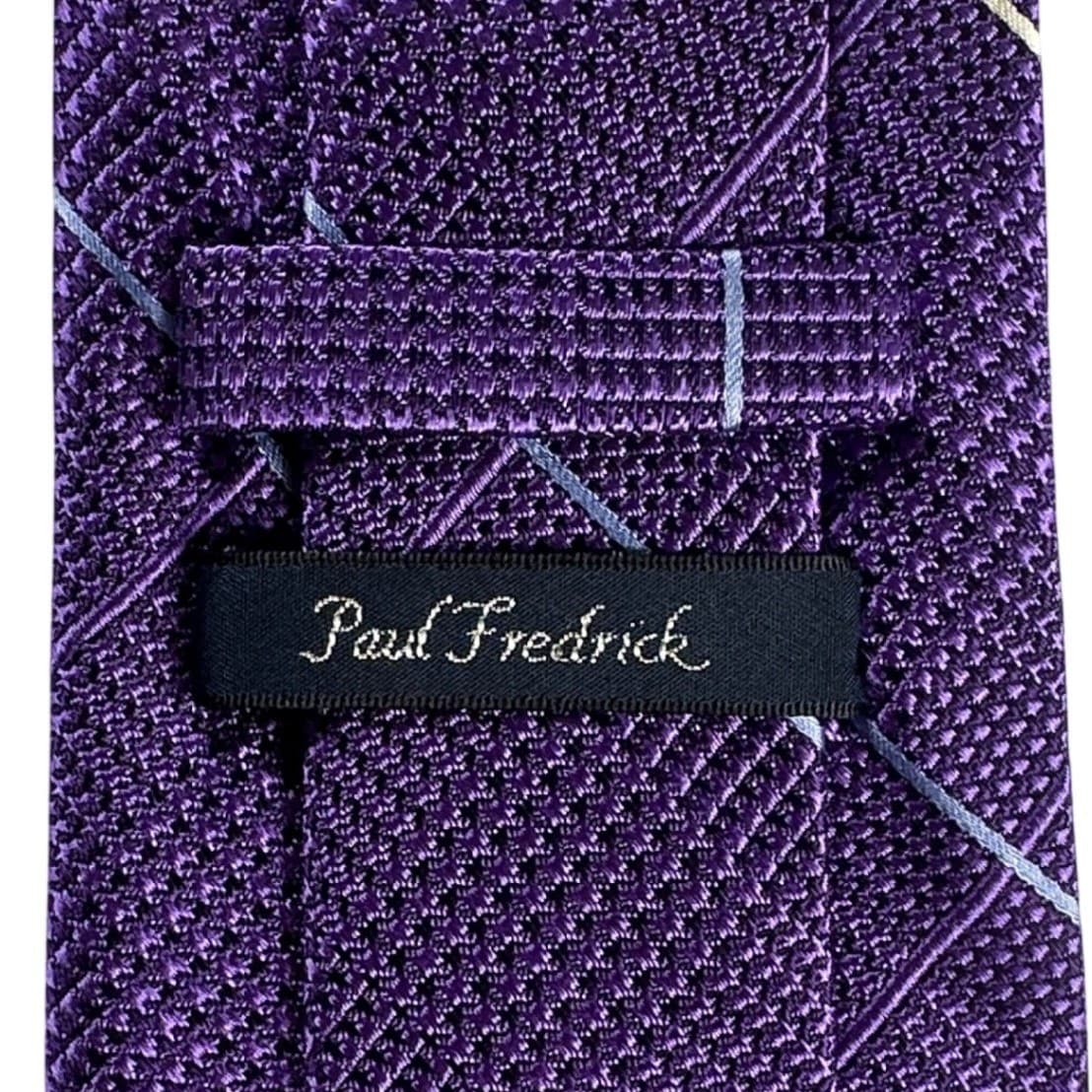 Paul Fredrick Mens Purple Grid Pattern Silk Tie Hand Made NWT - Thumbnail 4