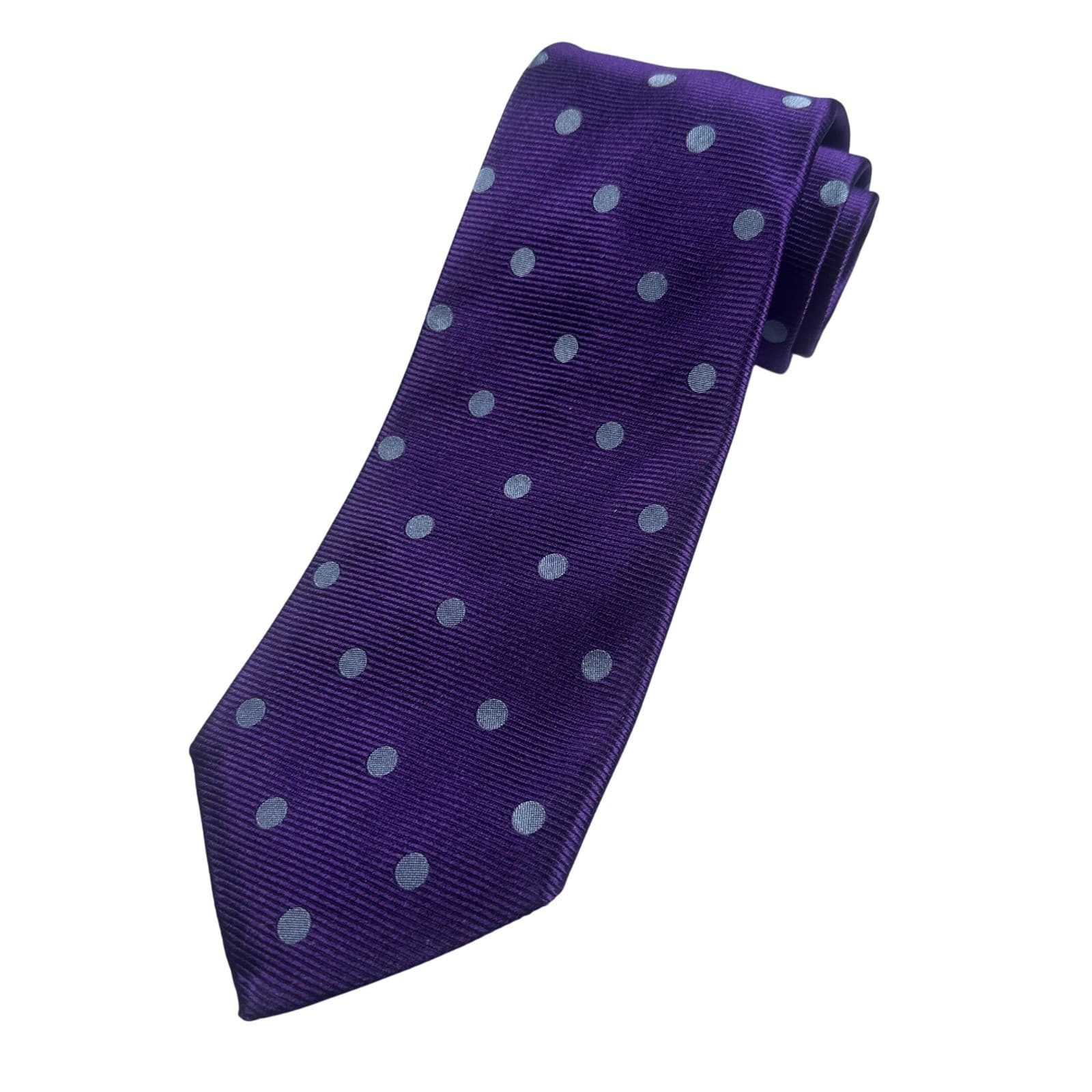Paul Fredrick Mens Silk Polka Dot Tie Purple Light Blue Formal Necktie - Thumbnail 2