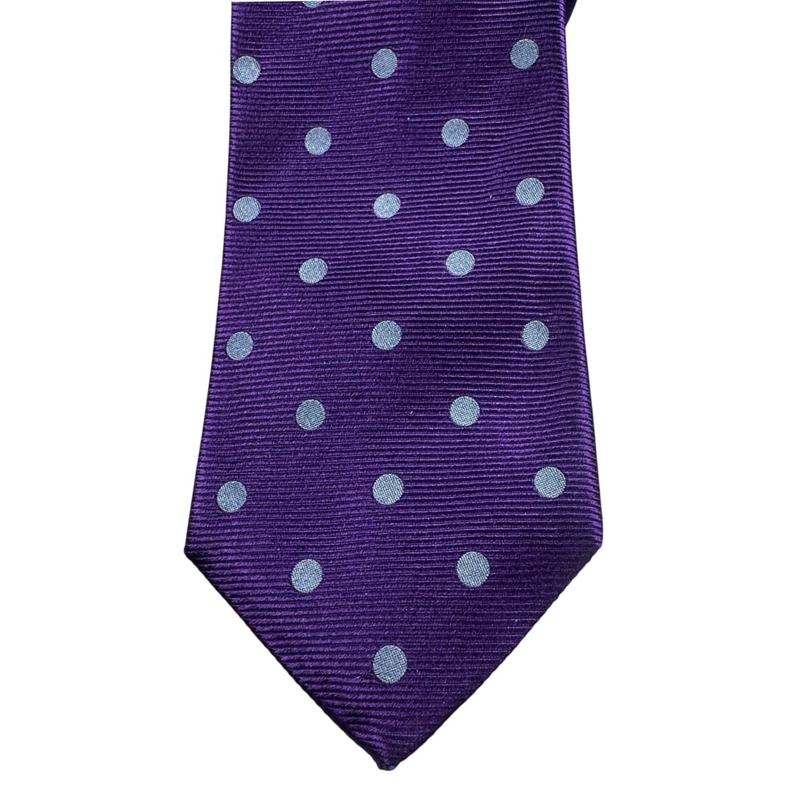 Paul Fredrick Mens Silk Polka Dot Tie Purple Light Blue Formal Necktie - Thumbnail 3
