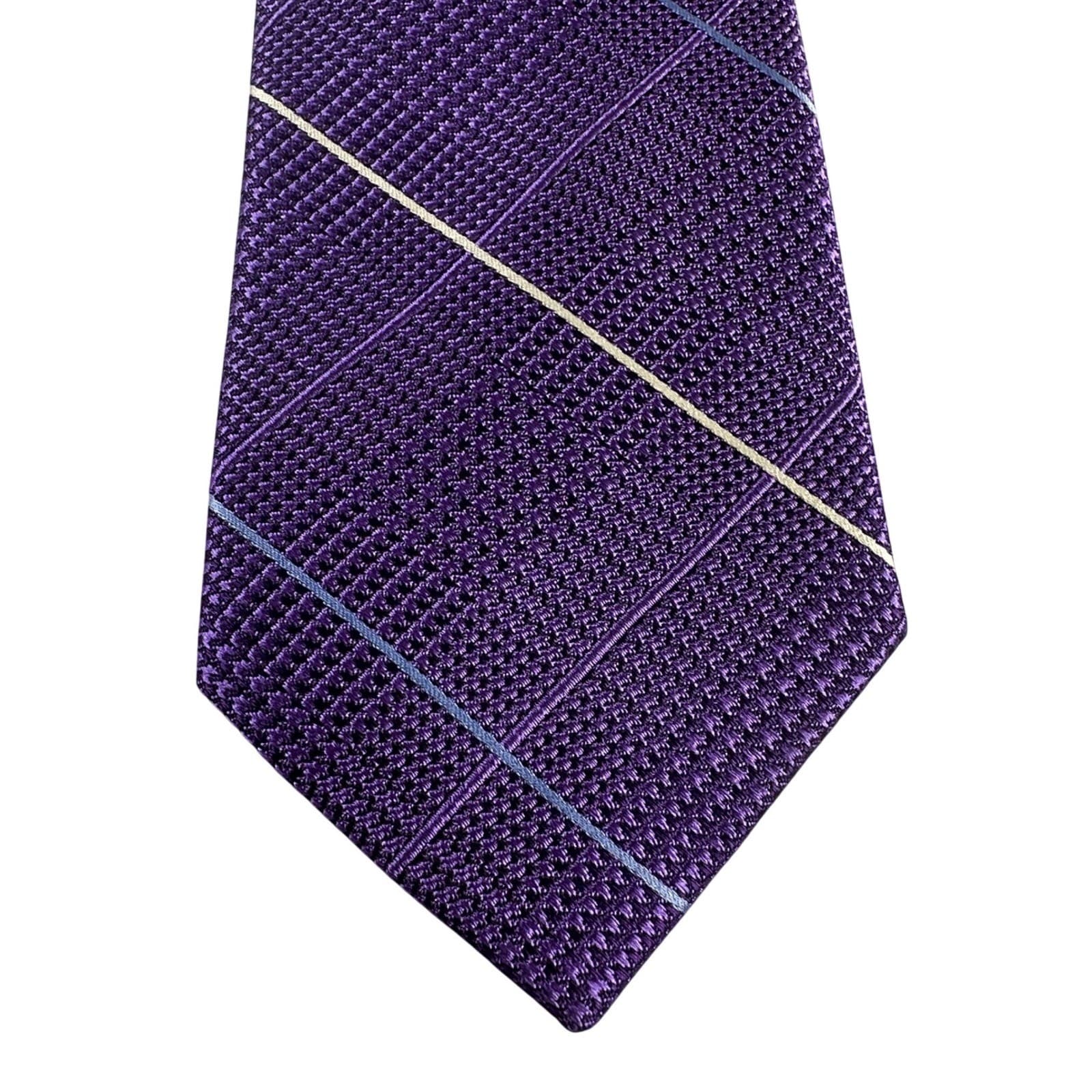 Paul Fredrick Mens Purple Grid Pattern Silk Tie Hand Made NWT - Thumbnail 3