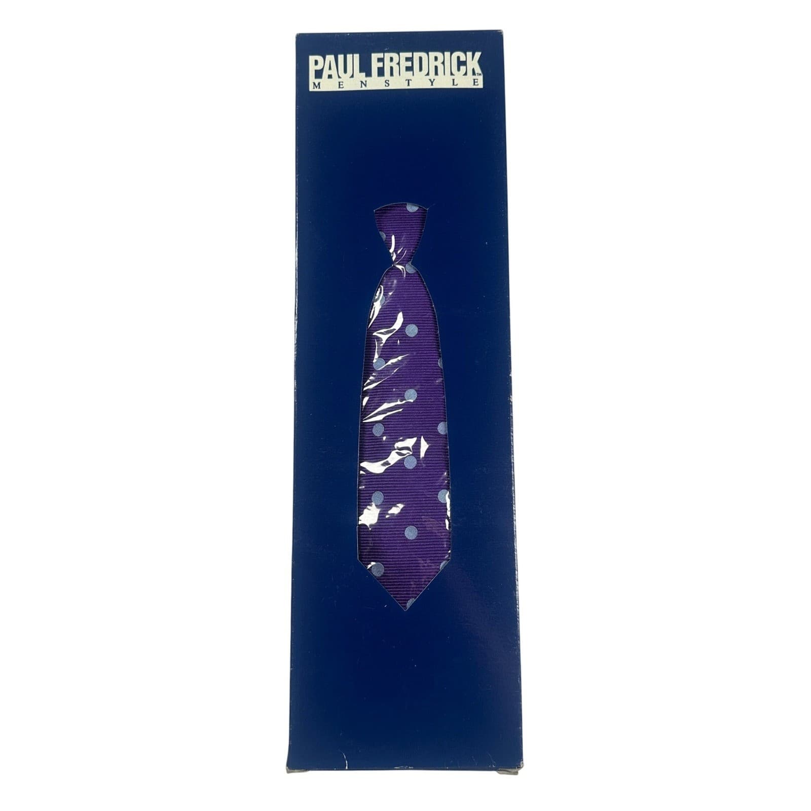 Paul Fredrick Mens Silk Polka Dot Tie Purple Light Blue Formal Necktie - Thumbnail 5
