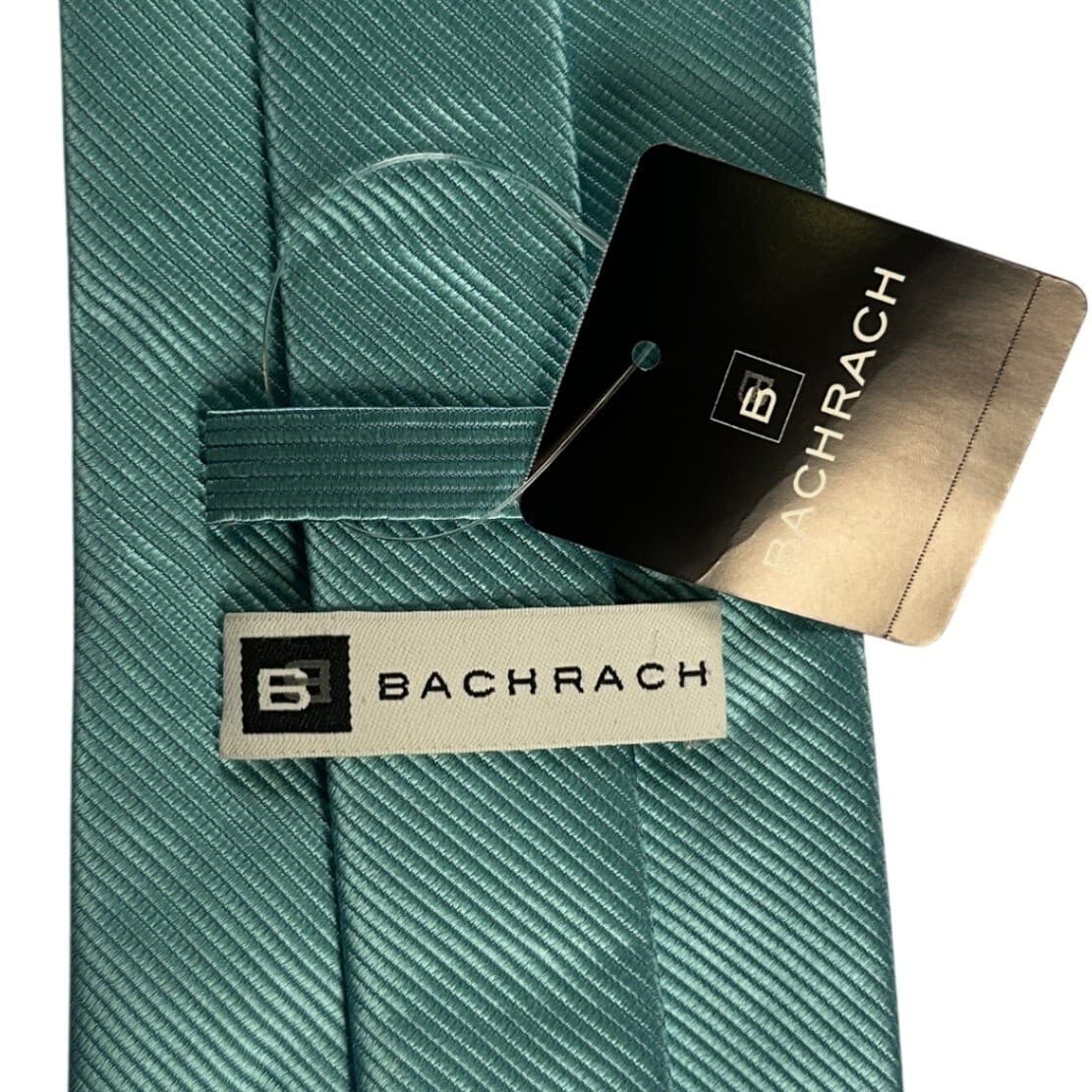 Bachrach Teal Blue Diagonal Stripe Silk Necktie Men Formal Business - Thumbnail 3