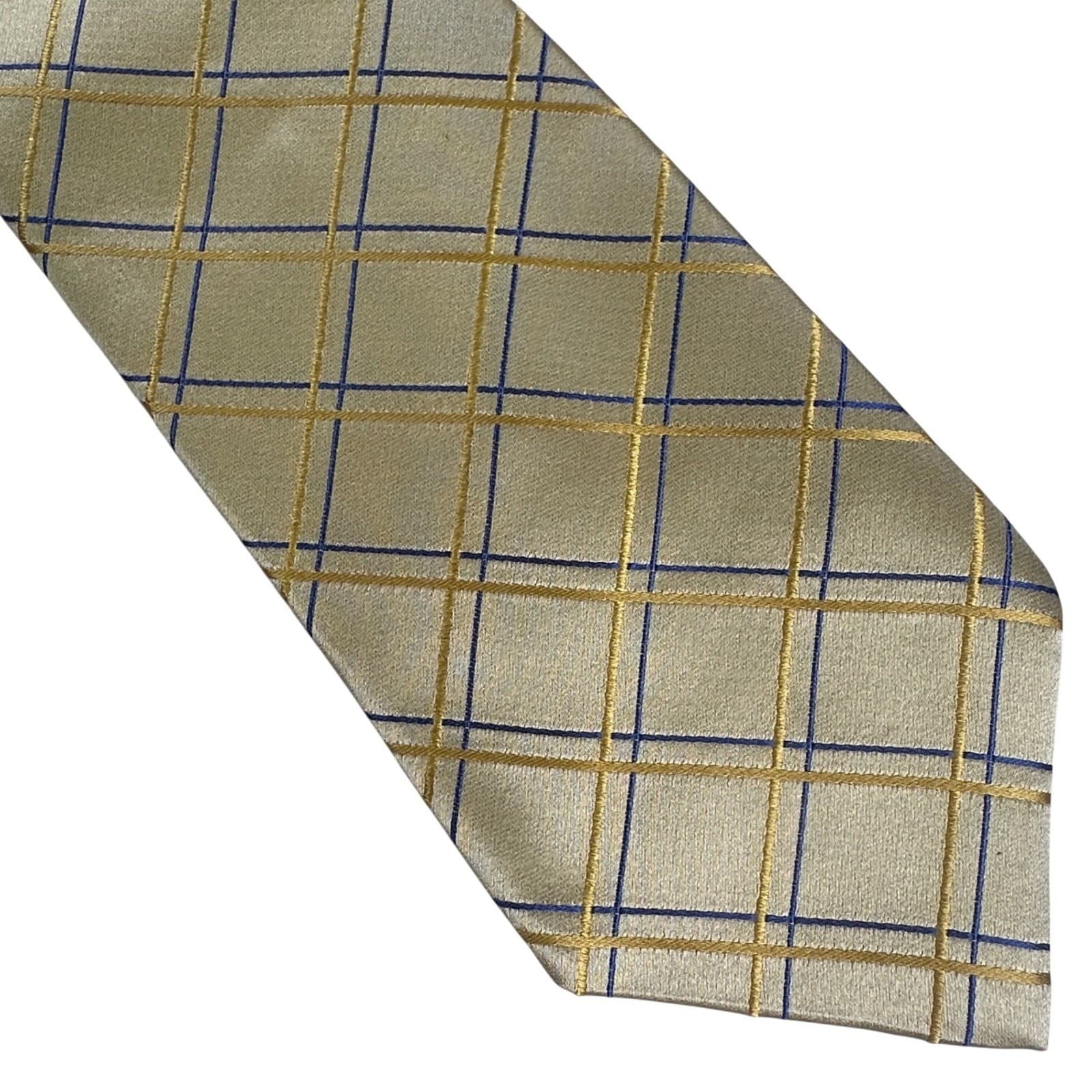 Stafford Executive Mens Gold Blue Plaid Silk Blend Necktie NWT - Thumbnail 2