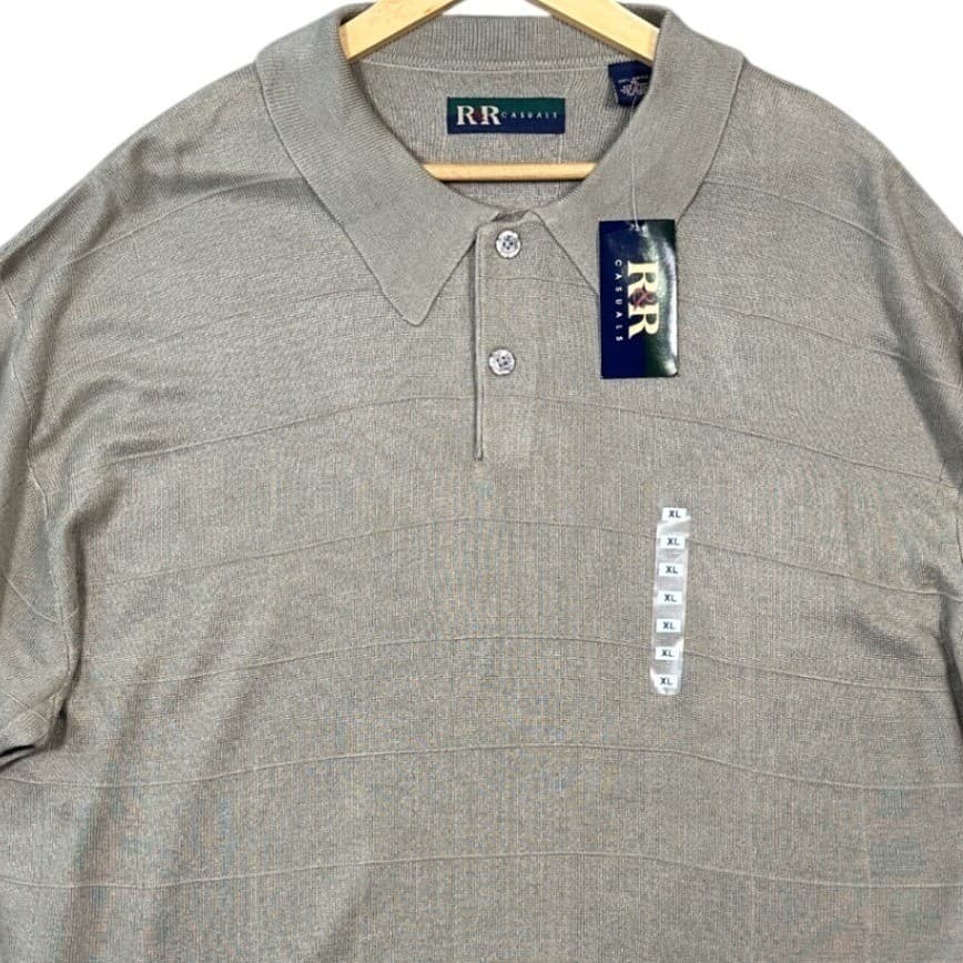 R&R Casuals Mens Tan Plaid Textured Knit Polo Shirt XL Short Sleeve NWT - Thumbnail 5