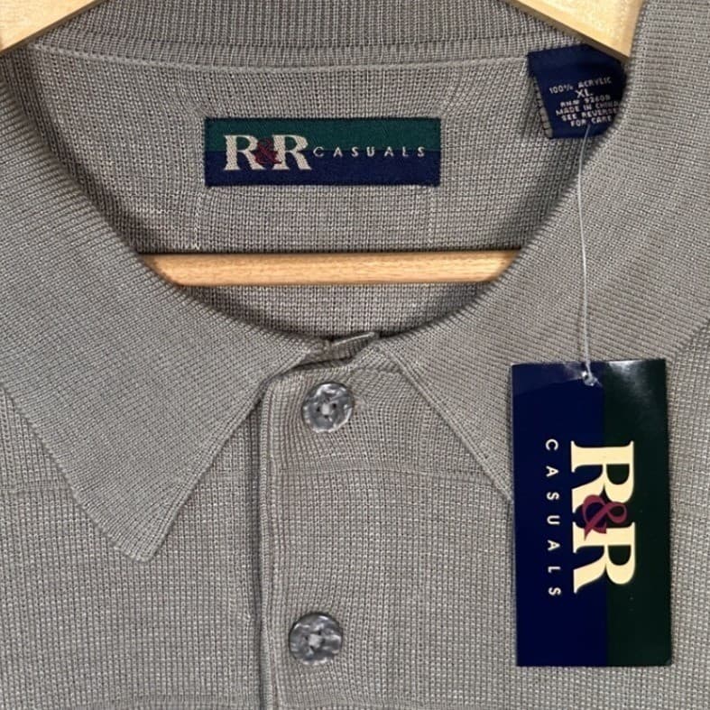 R&R Casuals Mens Tan Plaid Textured Knit Polo Shirt XL Short Sleeve NWT - Thumbnail 6