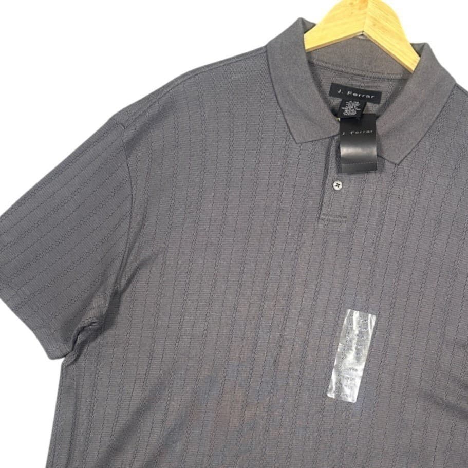 J Ferrar Mens Gray Textured Stripe Short Sleeve Polo Shirt XL NWT - Thumbnail 2