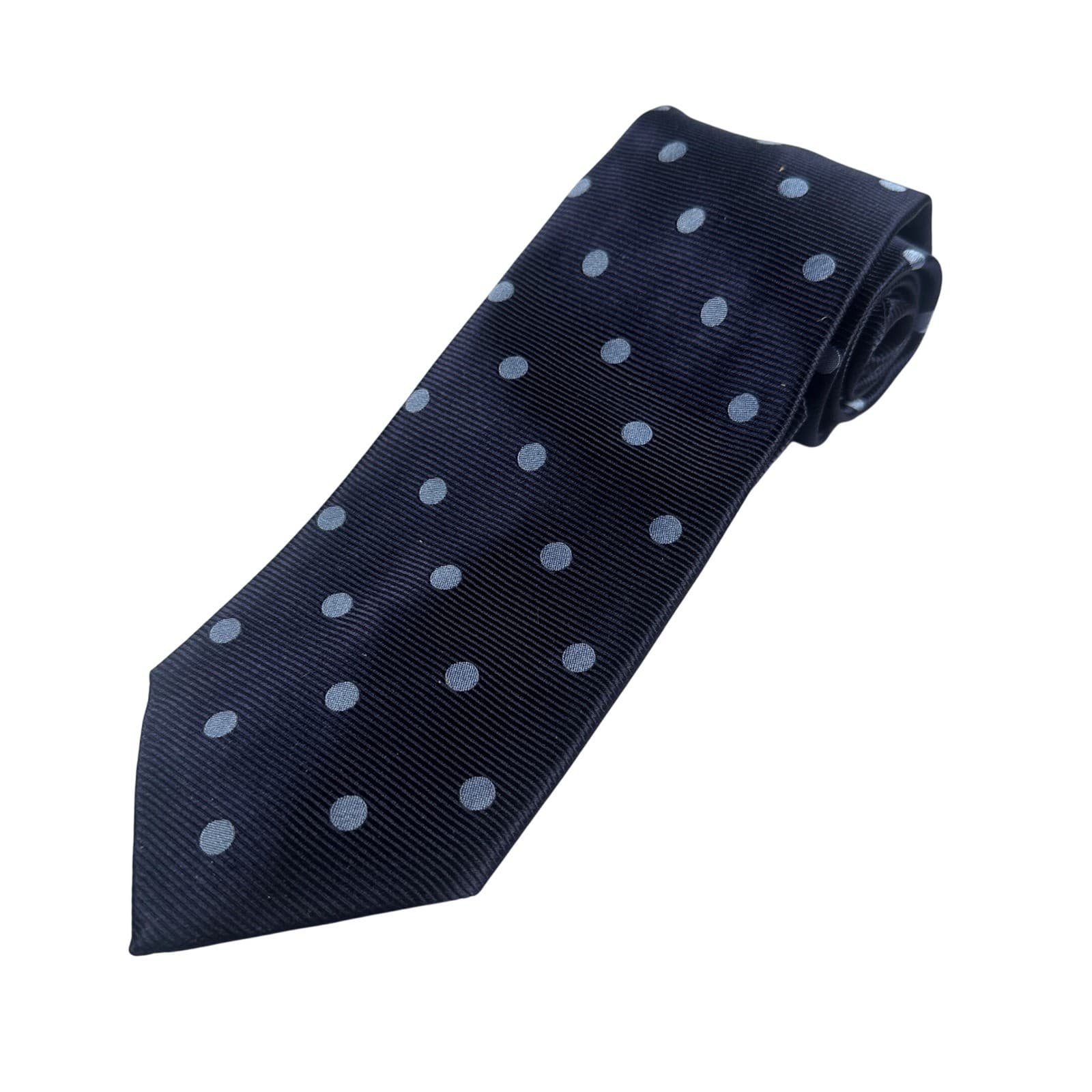 Paul Fredrick Mens Navy Blue Polka Dot Silk Necktie NWT - Thumbnail 2