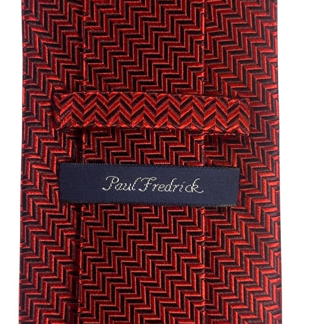 Paul Fredrick Red Geometric Silk Necktie Men Formal Business NWT - Thumbnail 4