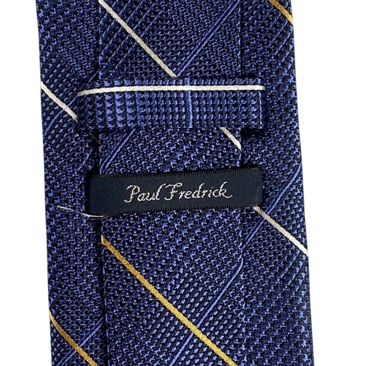 Paul Fredrick Mens Silk Blend Necktie Blue Gold White Plaid Dress Tie NWT - Thumbnail 4