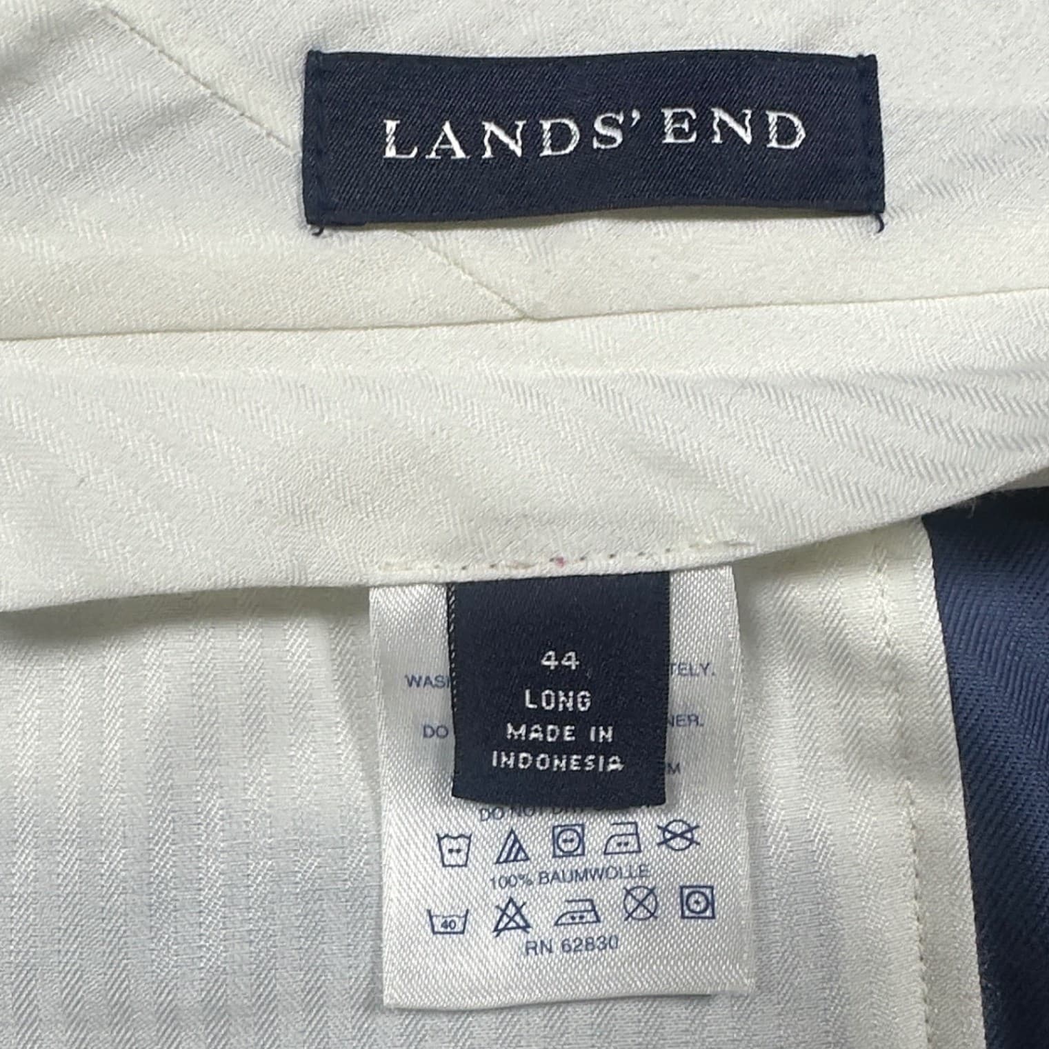 Lands' End Dress Pants Mens 44 Long Blue Pleated Cotton Chinos Trousers - Thumbnail 8