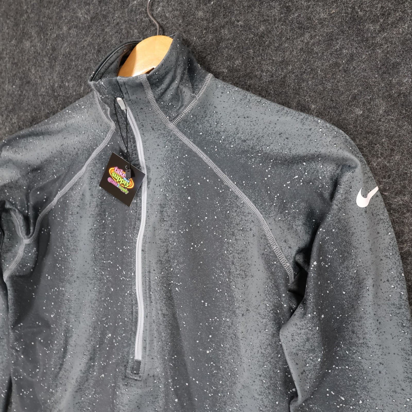 Nike Pro Half Zip Pullover Womens Large Gray Excellent Speckled Print - Thumbnail 9