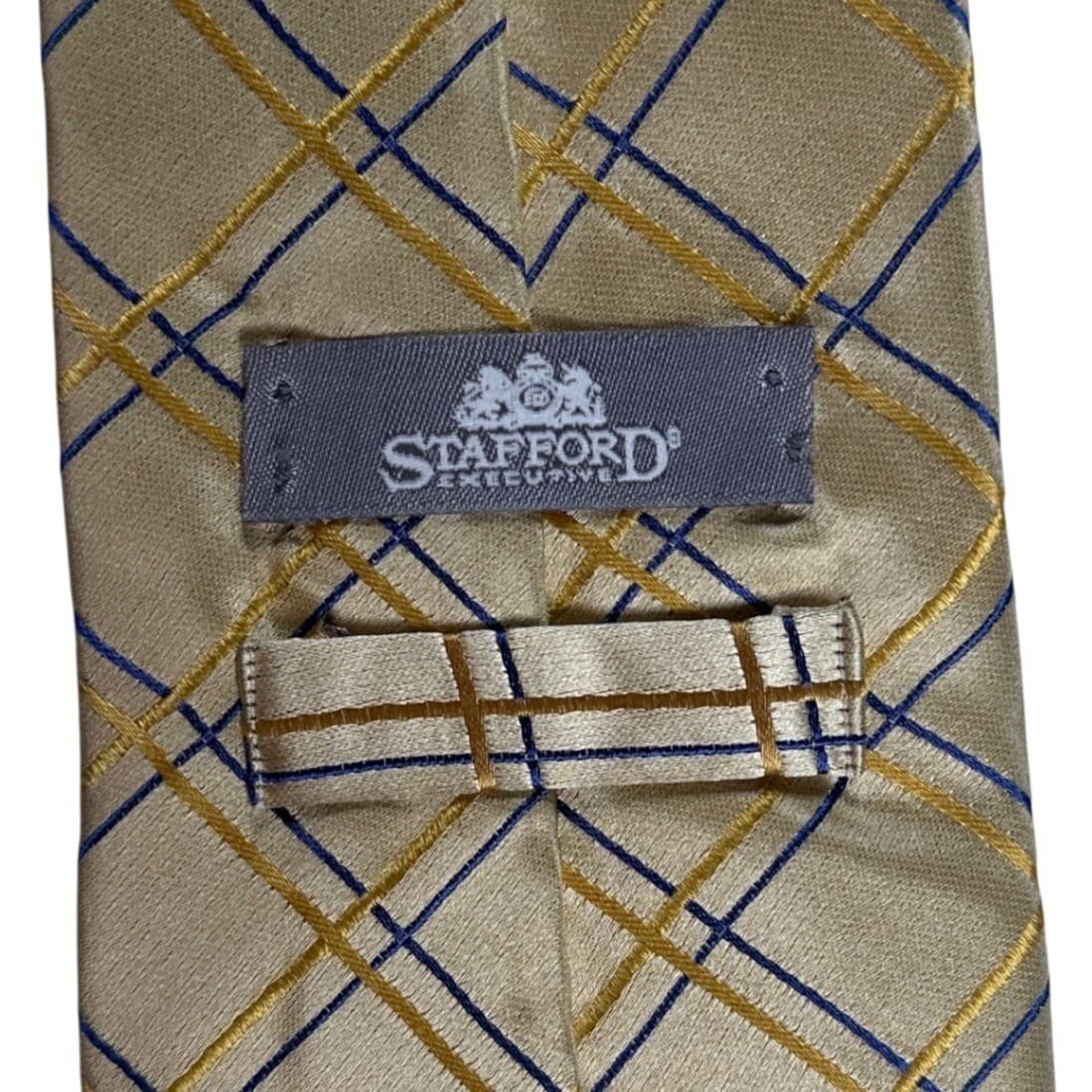 Stafford Executive Mens Gold Blue Plaid Silk Blend Necktie NWT - Thumbnail 3
