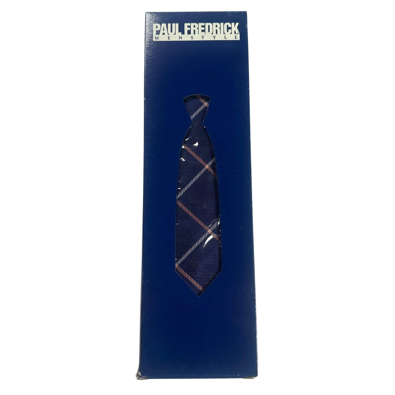 Paul Fredrick Mens Navy Blue Plaid Silk Necktie Italian Hand Tailored NWT - Thumbnail 5