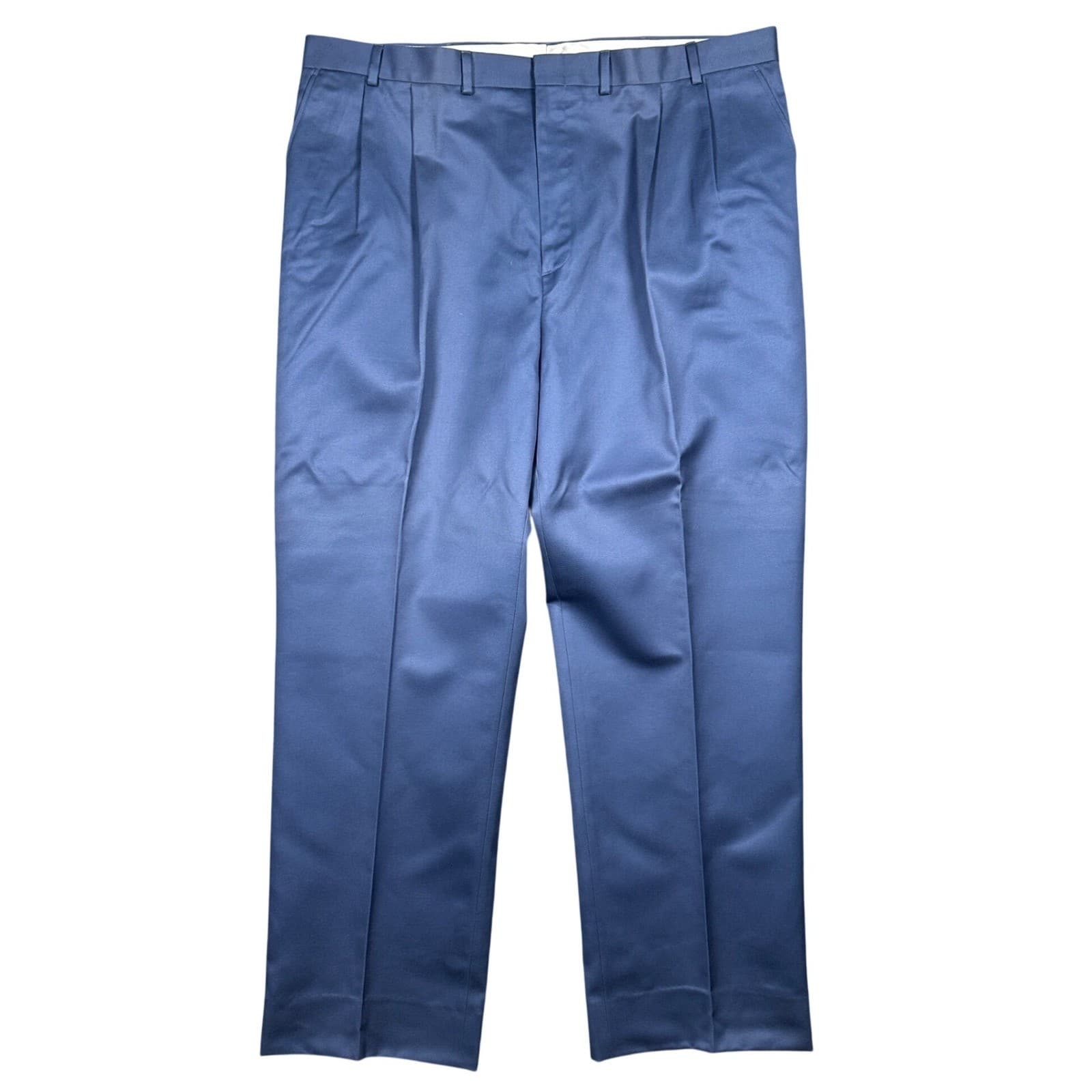 Lands' End Dress Pants Mens 44 Long Blue Pleated Cotton Chinos Trousers - Thumbnail 4