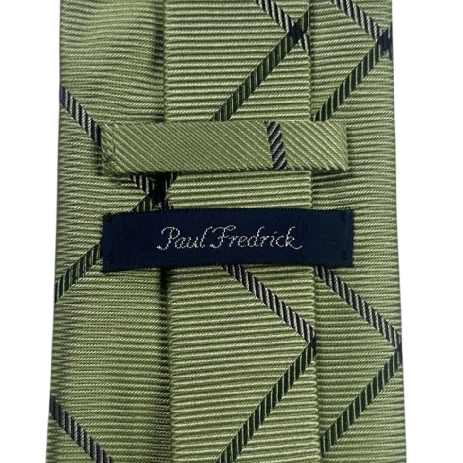 Paul Fredrick Mens Classic Green Plaid Silk Necktie NWT - Thumbnail 3