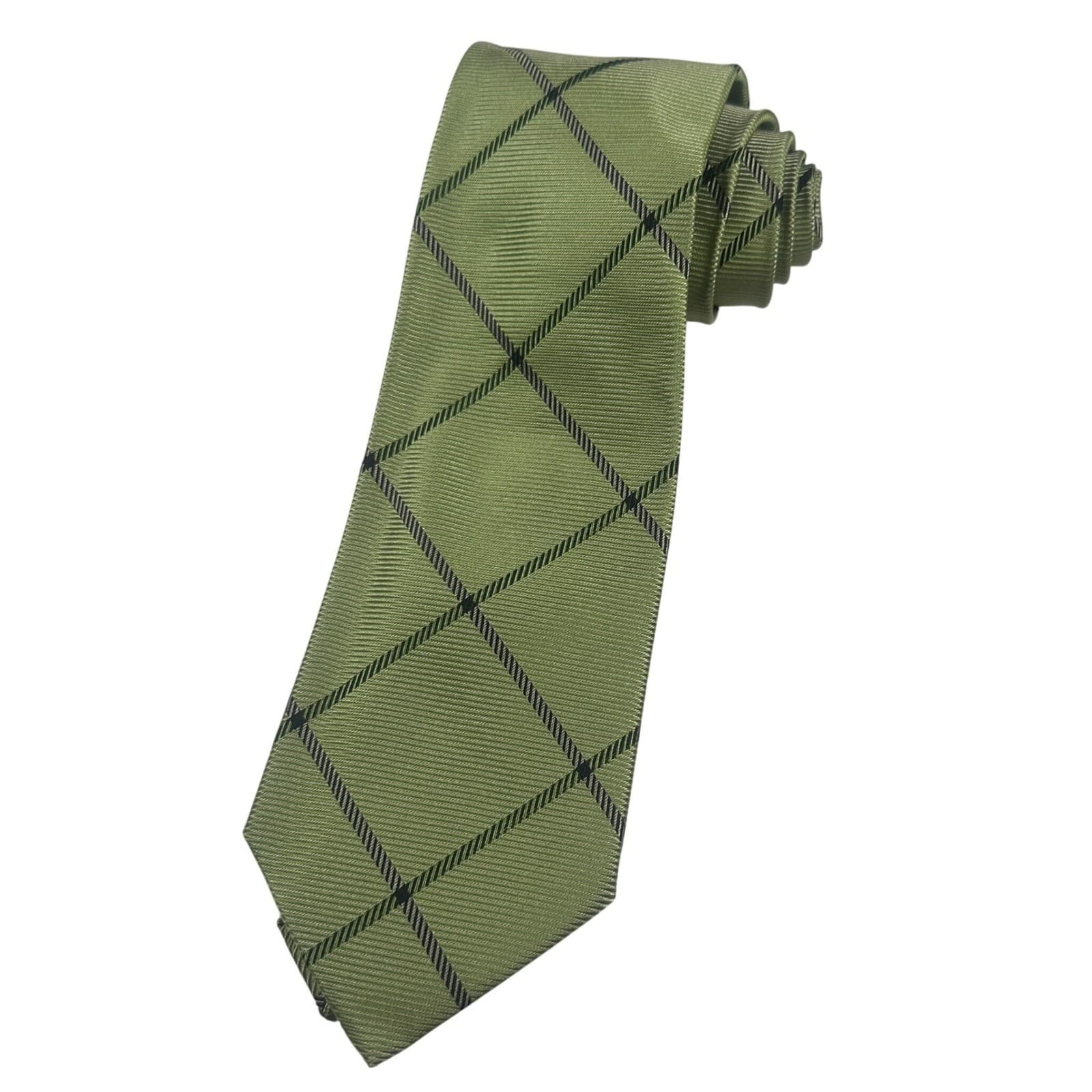 Paul Fredrick Mens Classic Green Plaid Silk Necktie NWT - Thumbnail 2