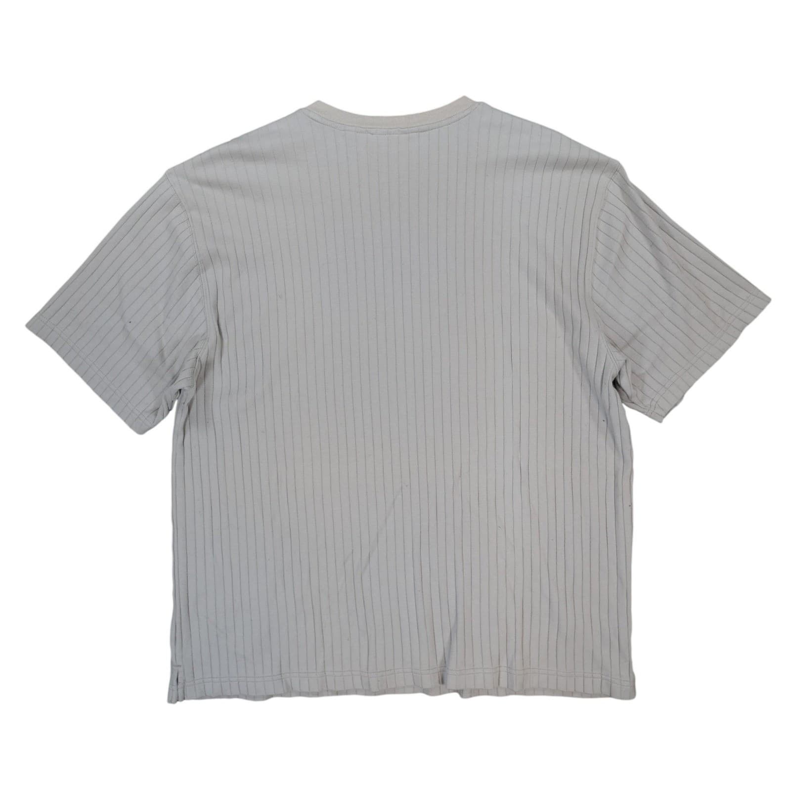 George V Neck T Shirt Mens XL Silver Excellent Ribbed Cotton Short Sleeve - Thumbnail 2