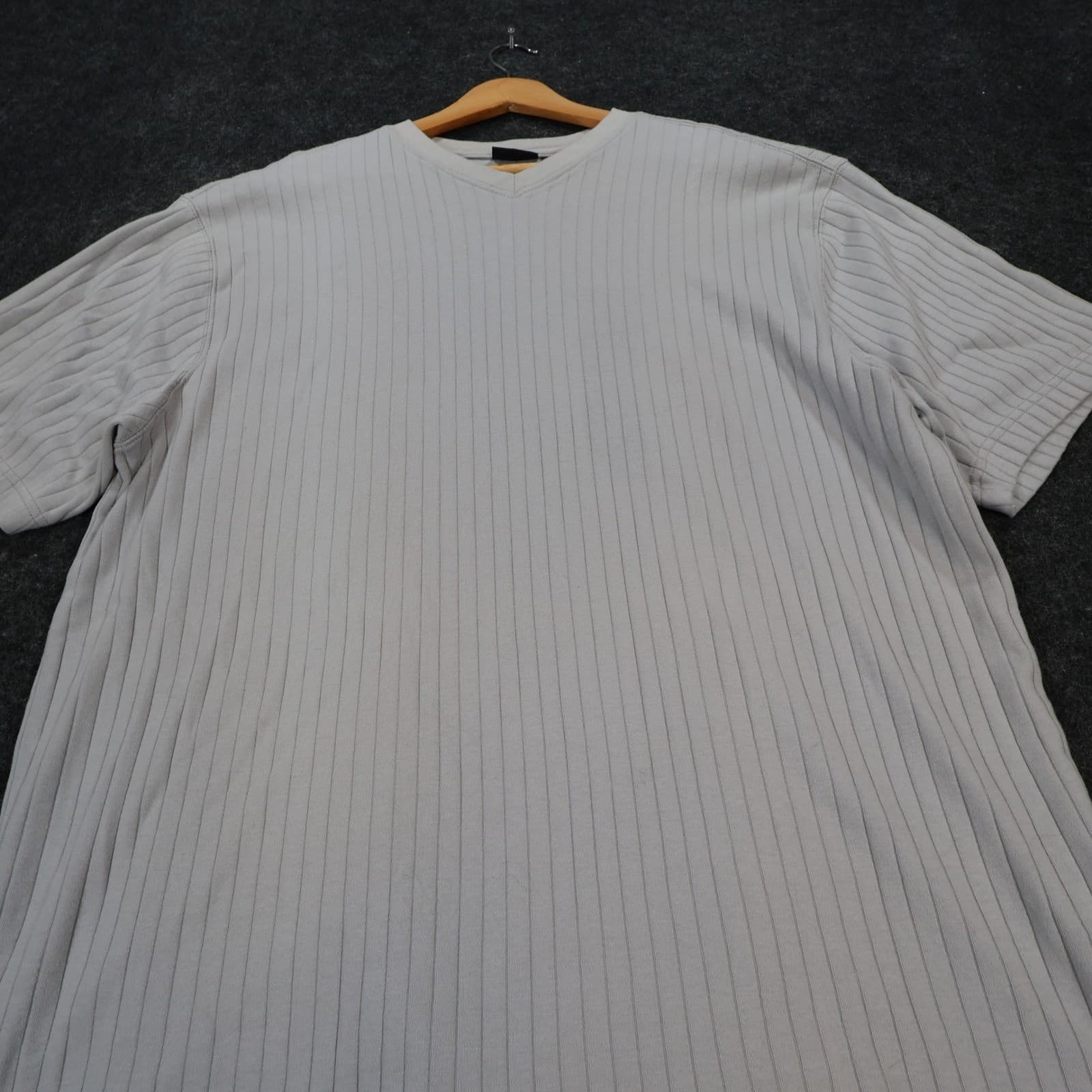 George V Neck T Shirt Mens XL Silver Excellent Ribbed Cotton Short Sleeve - Thumbnail 8